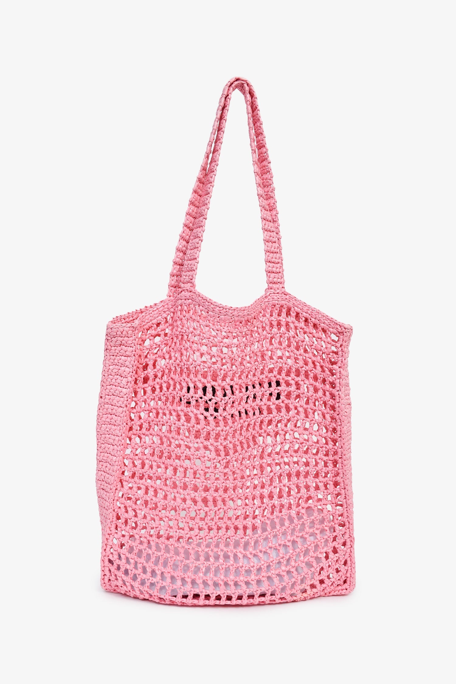 Prada Pink Raffia Crochet Logo Embroidered Tote Bag