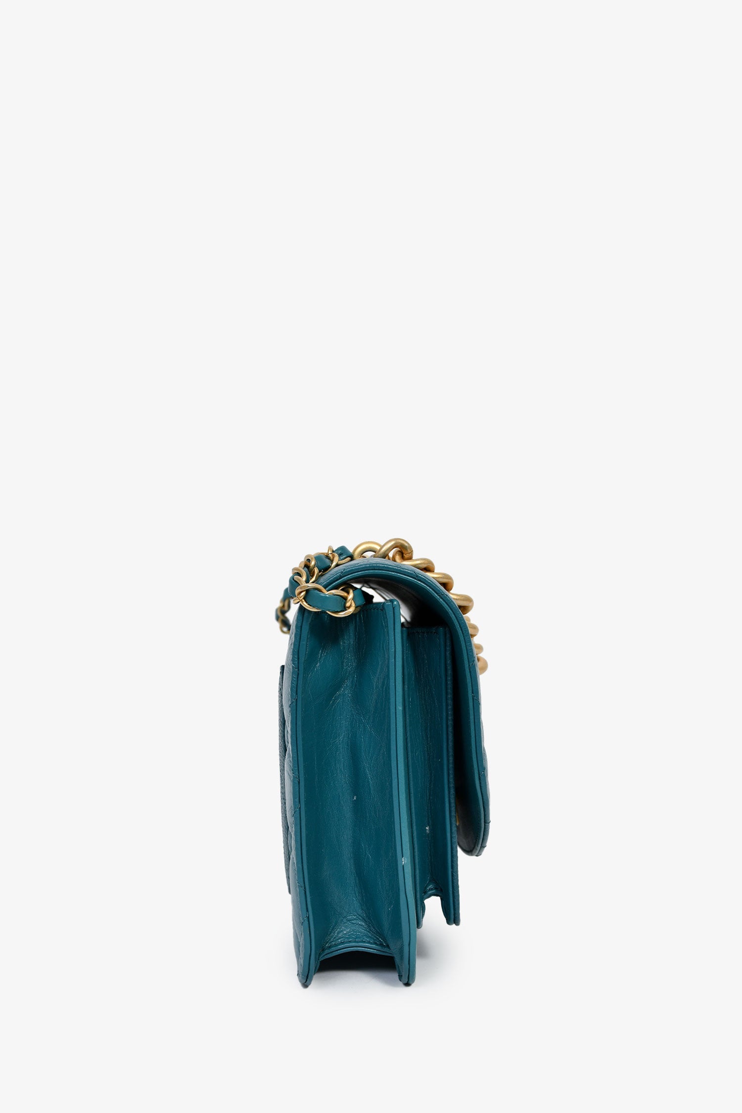 Pre-Loved Chanel™ 2019 Teal Leather Front Pocket CC Flap