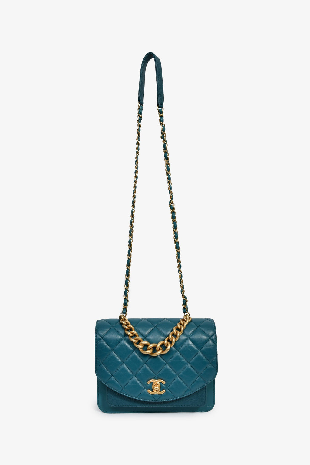 Pre-Loved Chanel™ 2019 Teal Leather Front Pocket CC Flap