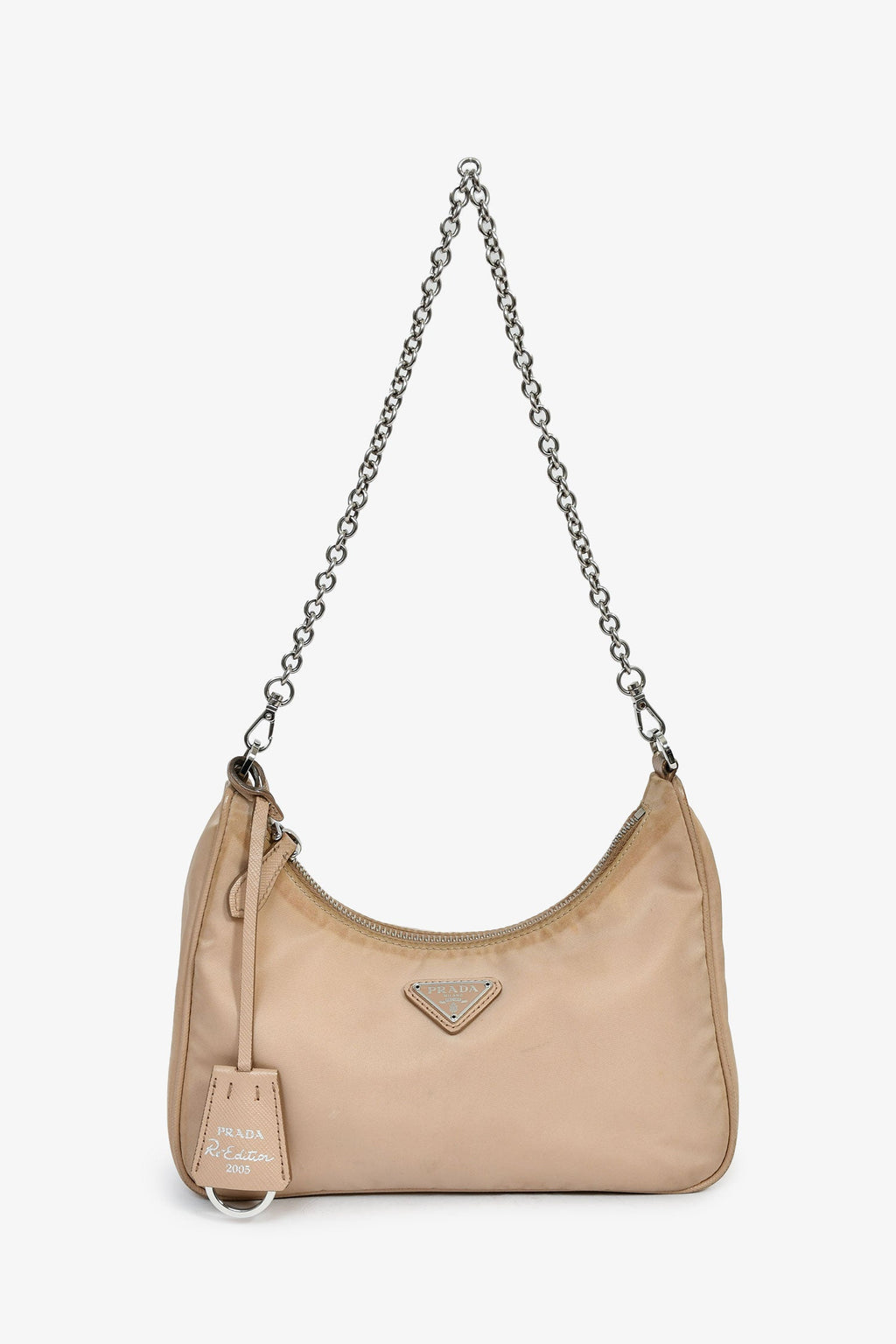 Prada Beige Re-Nylon Re-Edition 2005 Crossbody Bag With Chain & Pouch