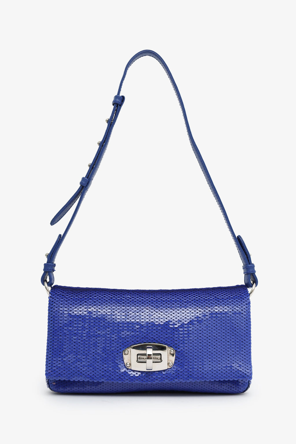 Miu Miu Blue Sequin Pearl Crystal Embellished Crossbody Bag