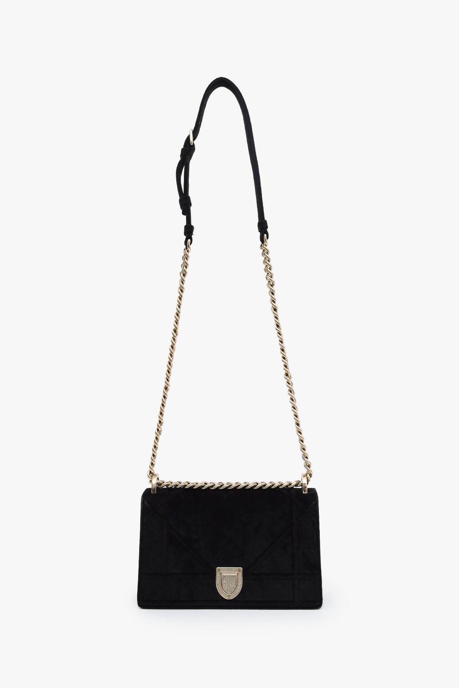 Christian Dior 2019 Black Velvet Small Diorama Shoulder Bag