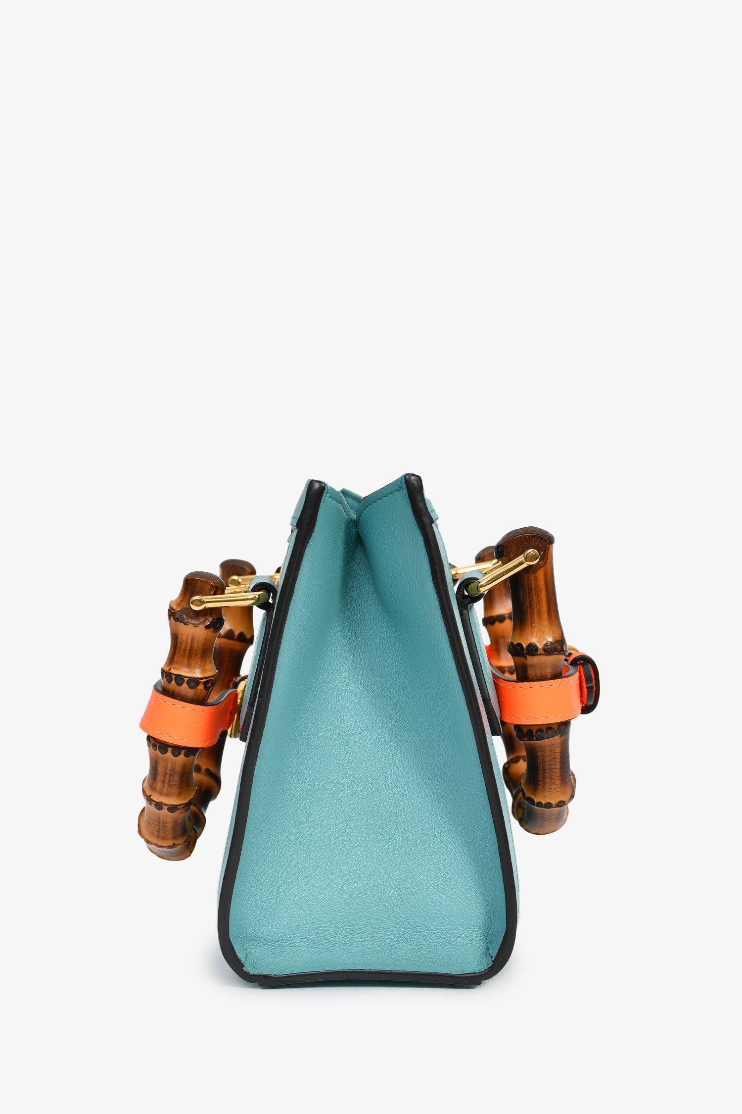 Gucci Blue Leather Orange Strap Detail 'Diana' Mini Tote Bag With Strap