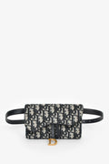 Christian Dior Navy Oblique Jacquard Saddle Belt Pouch