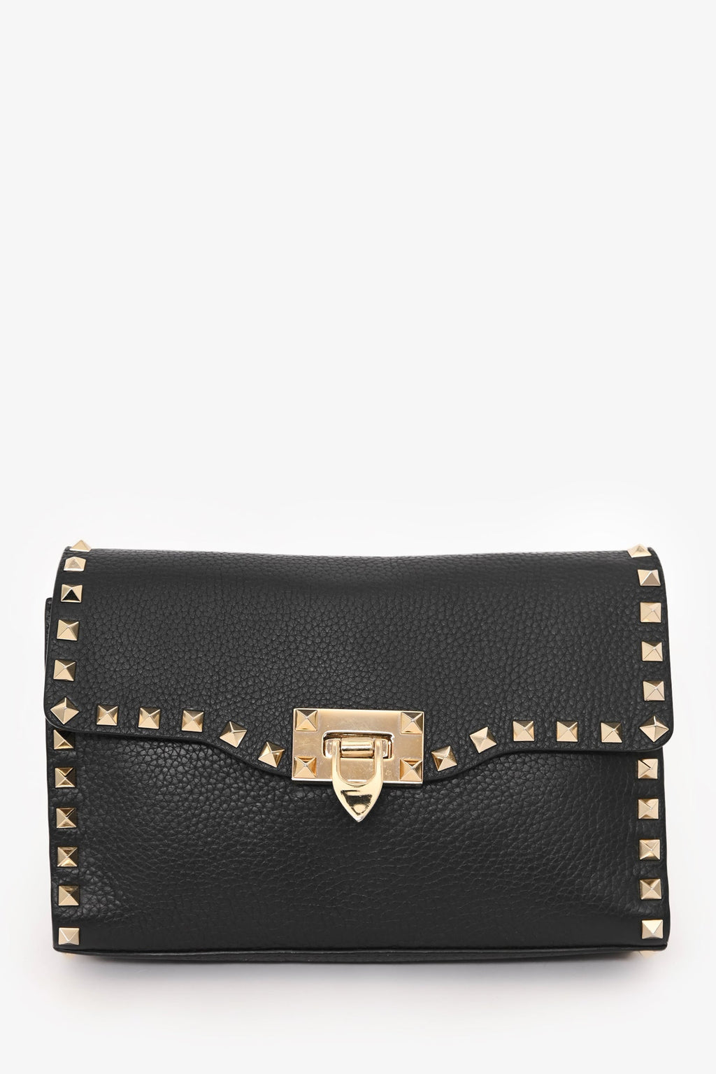 Valentino Black Leather Rockstud Flap Crossbody Bag