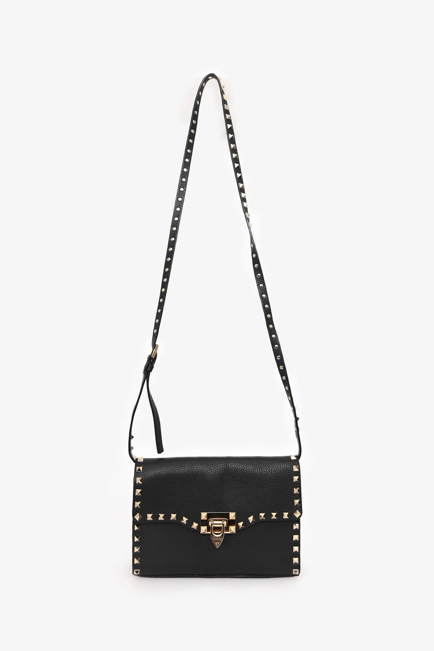 Valentino Black Leather Rockstud Flap Crossbody Bag