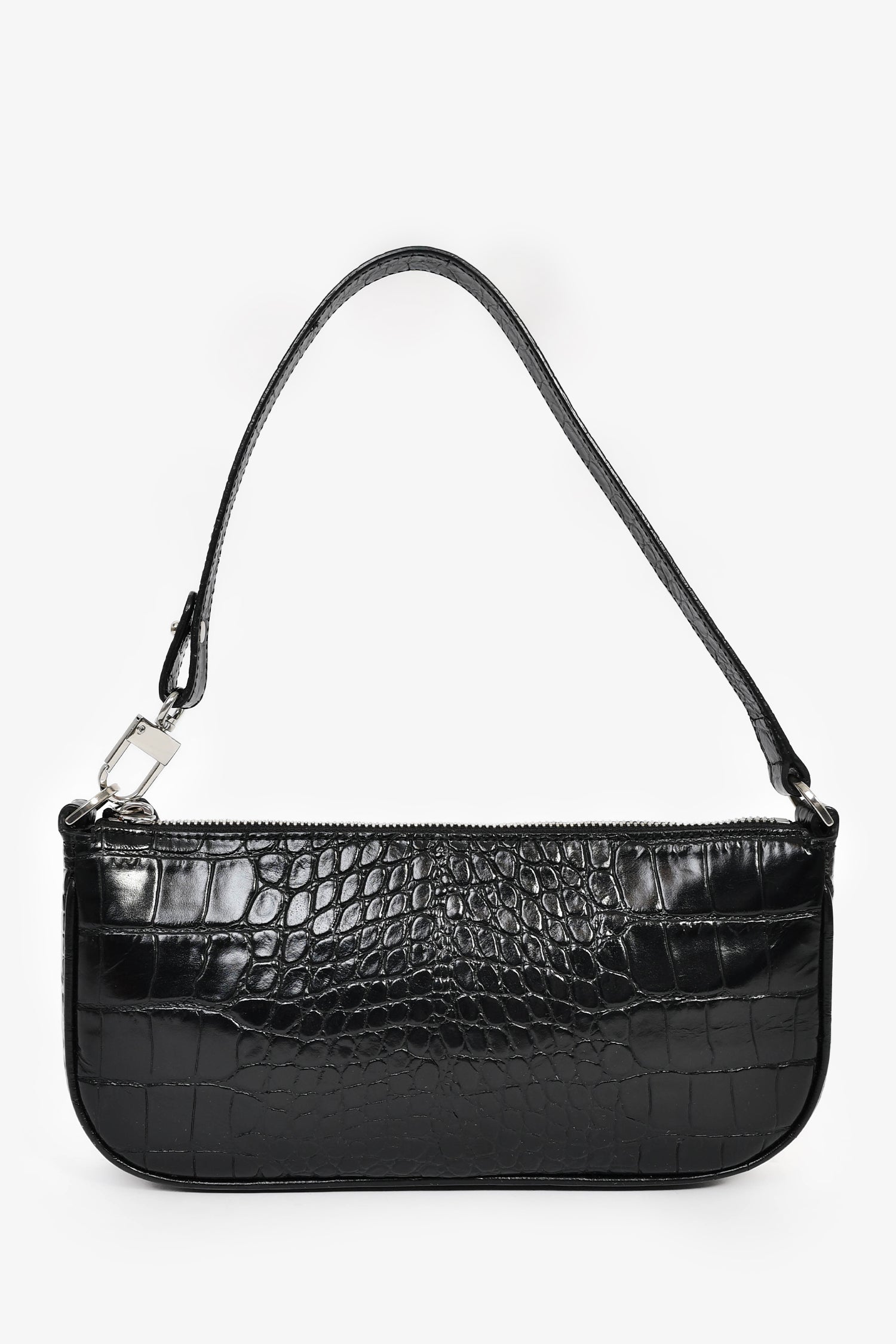 By Far Black Crocodile Embossed 'Rachel' Shoulder Bag