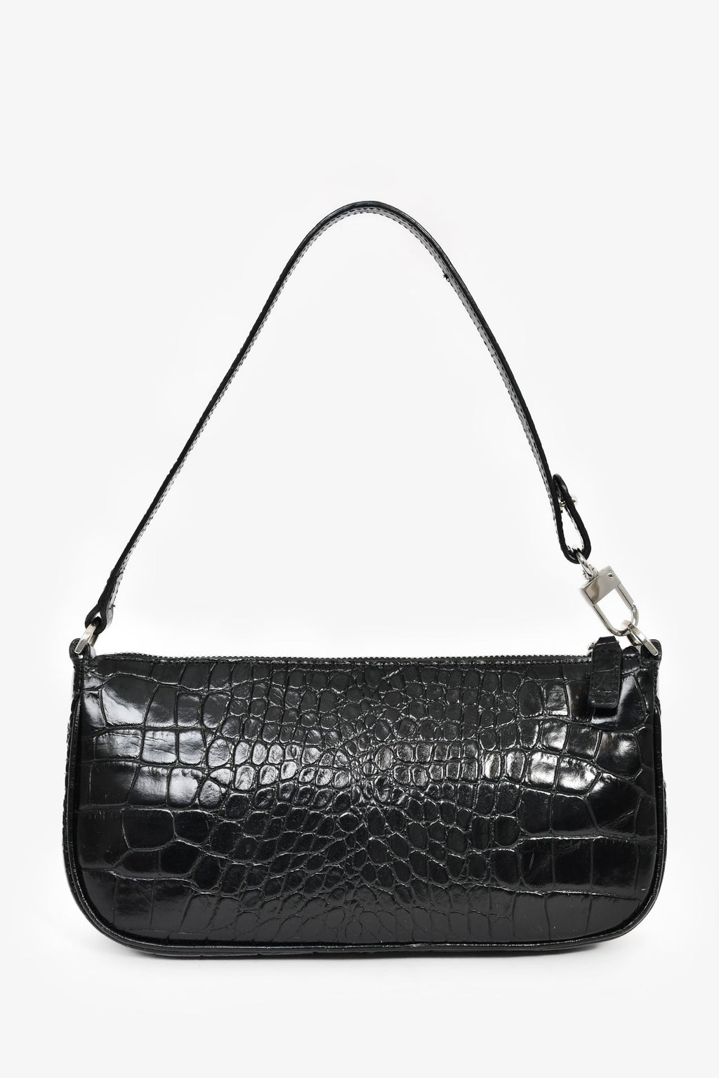 By Far Black Crocodile Embossed 'Rachel' Shoulder Bag