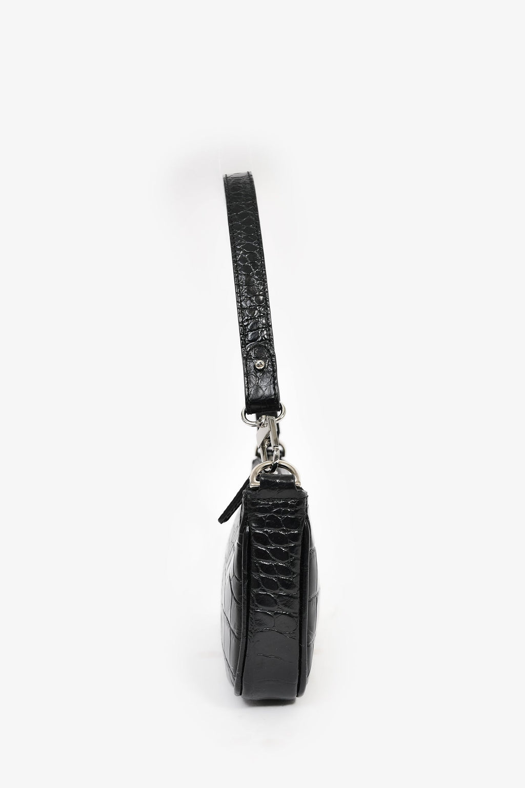 By Far Black Crocodile Embossed 'Rachel' Shoulder Bag