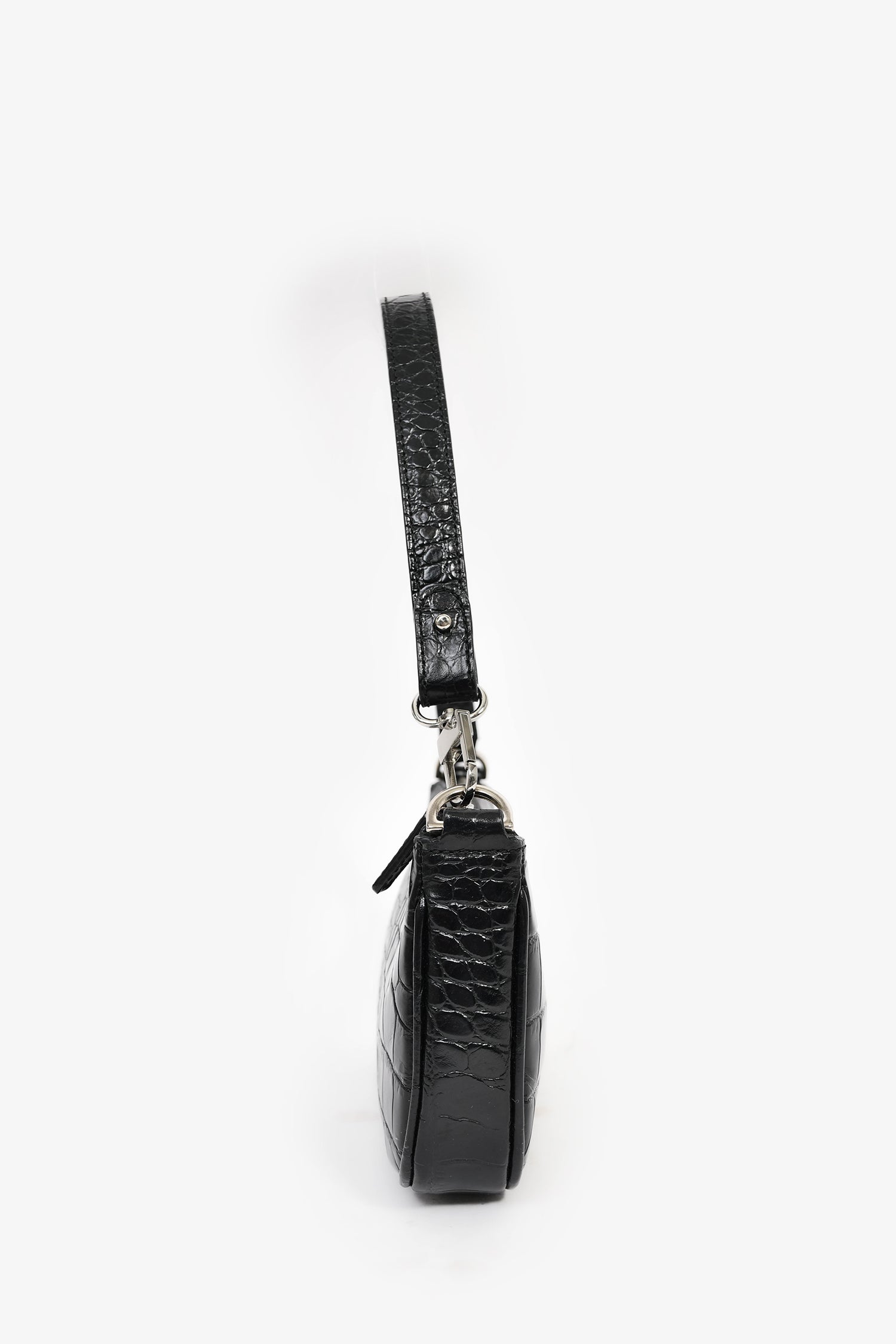 By Far Black Crocodile Embossed 'Rachel' Shoulder Bag