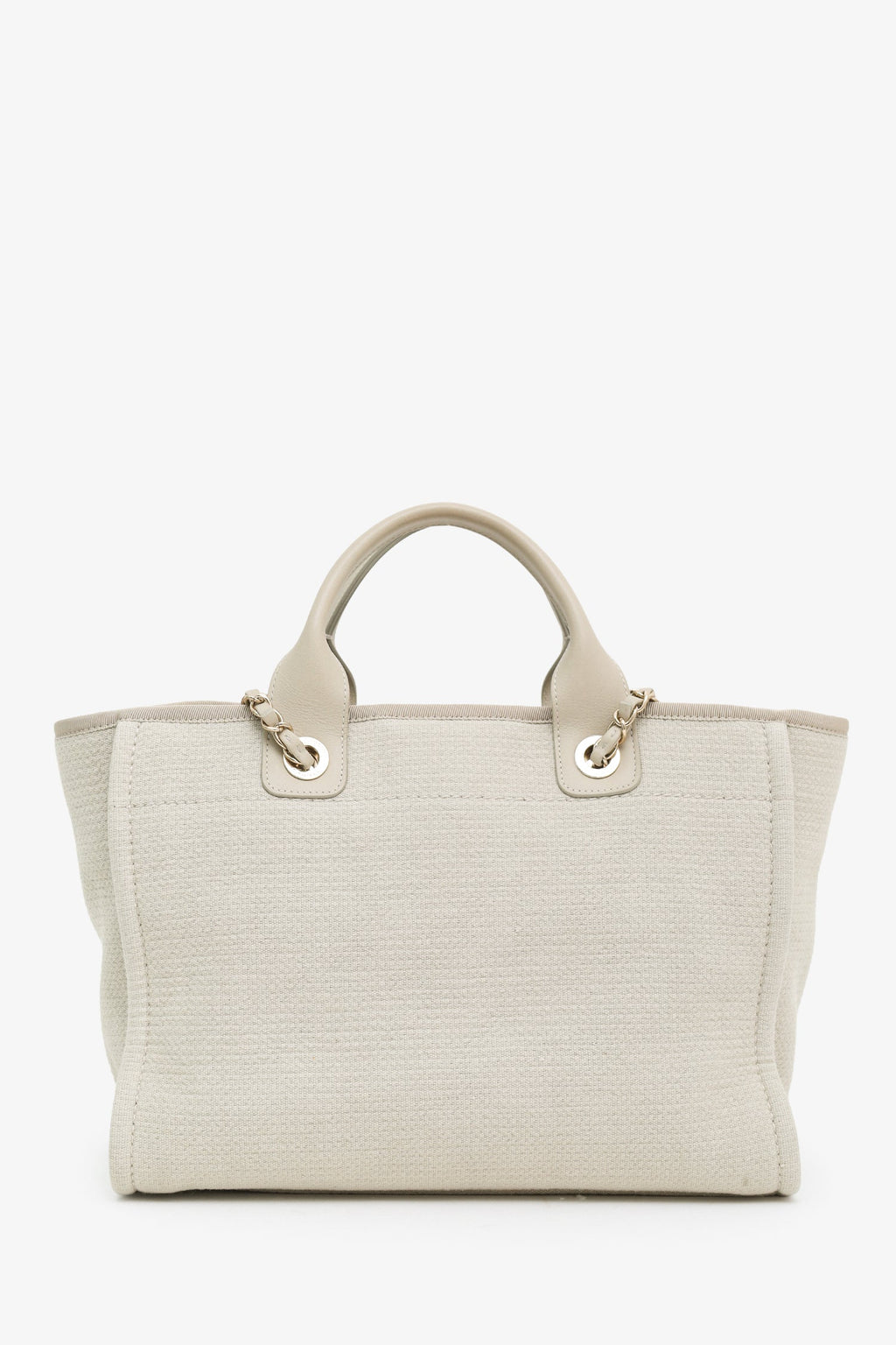 Pre-Loved Chanel™ Beige Canvas Small Deauville Tote With Pouch