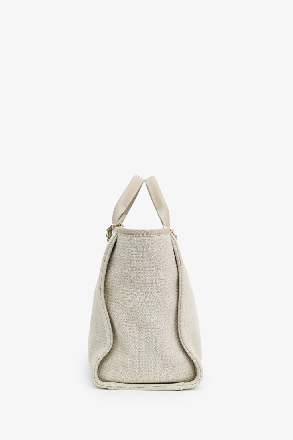 Pre-Loved Chanel™ Beige Canvas Small Deauville Tote With Pouch