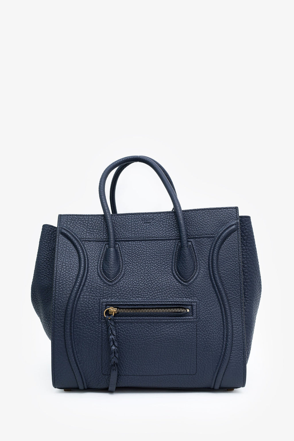 Celine Navy Blue Bullhide Calfskin Leather Medium Phantom Luggage Tote Bag