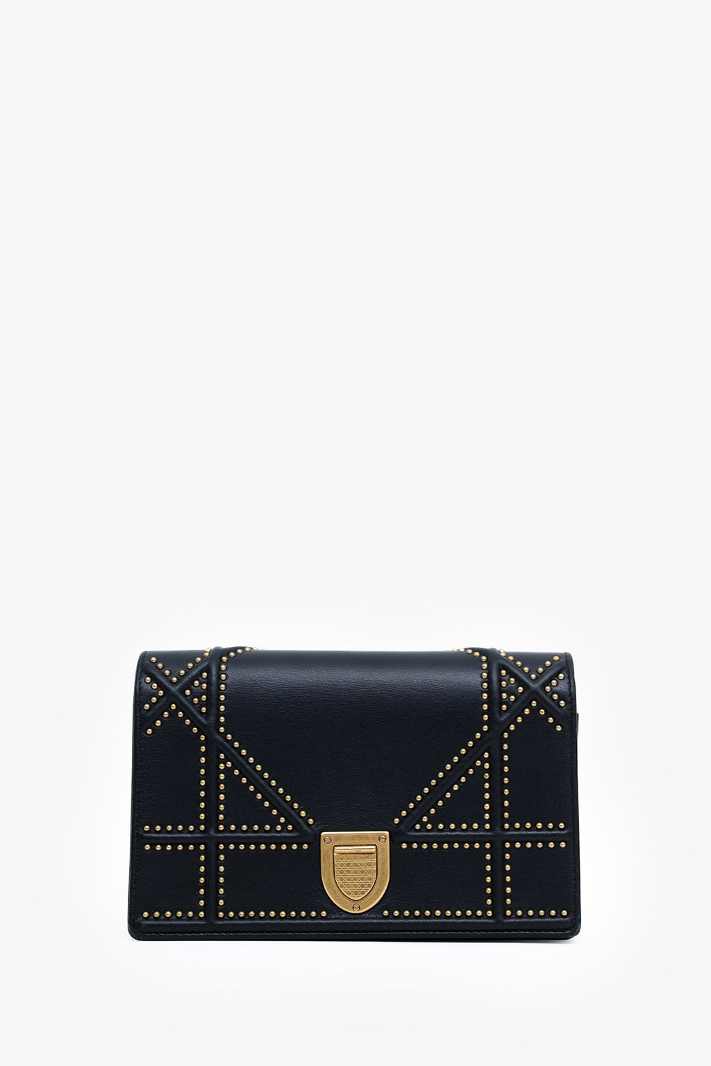 Christian Dior 2018 Black Leather Studded Diorama Wallet On Chain
