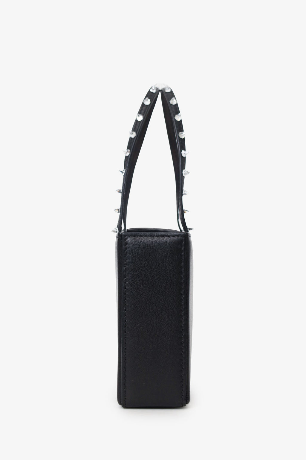 Amina Muaddi Black Leather Rhinestone Embellished 'Gilda' Mini Top Handle Bag