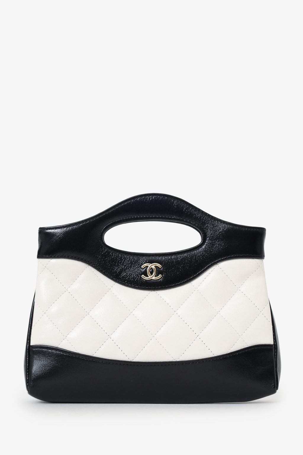 Pre-Loved Chanel™ 2023 Black/White Shiny Crumpled Calfskin Quilted Nano 31 Shopping Bag