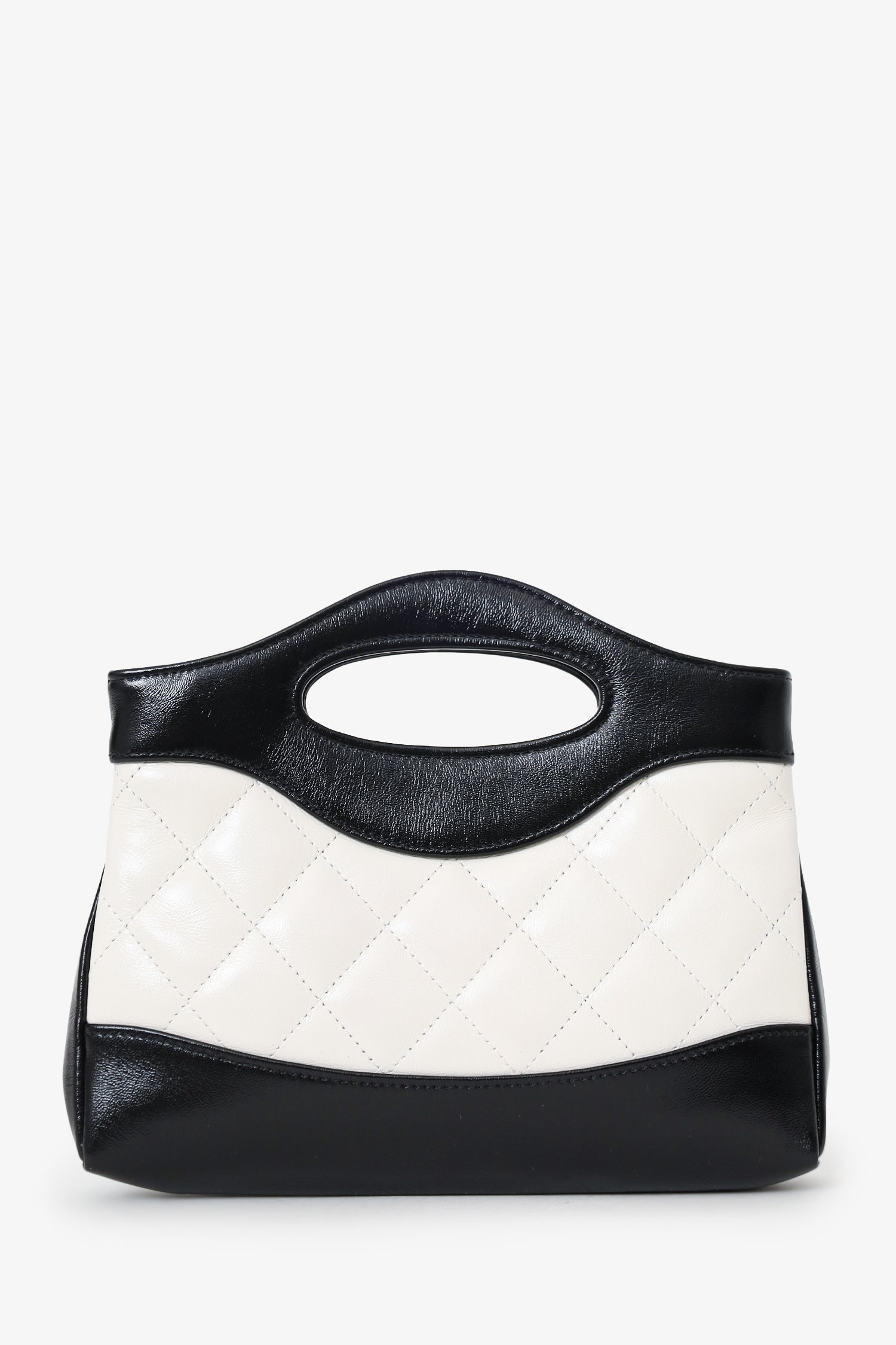 Pre-Loved Chanel™ 2023 Black/White Shiny Crumpled Calfskin Quilted Nano 31 Shopping Bag