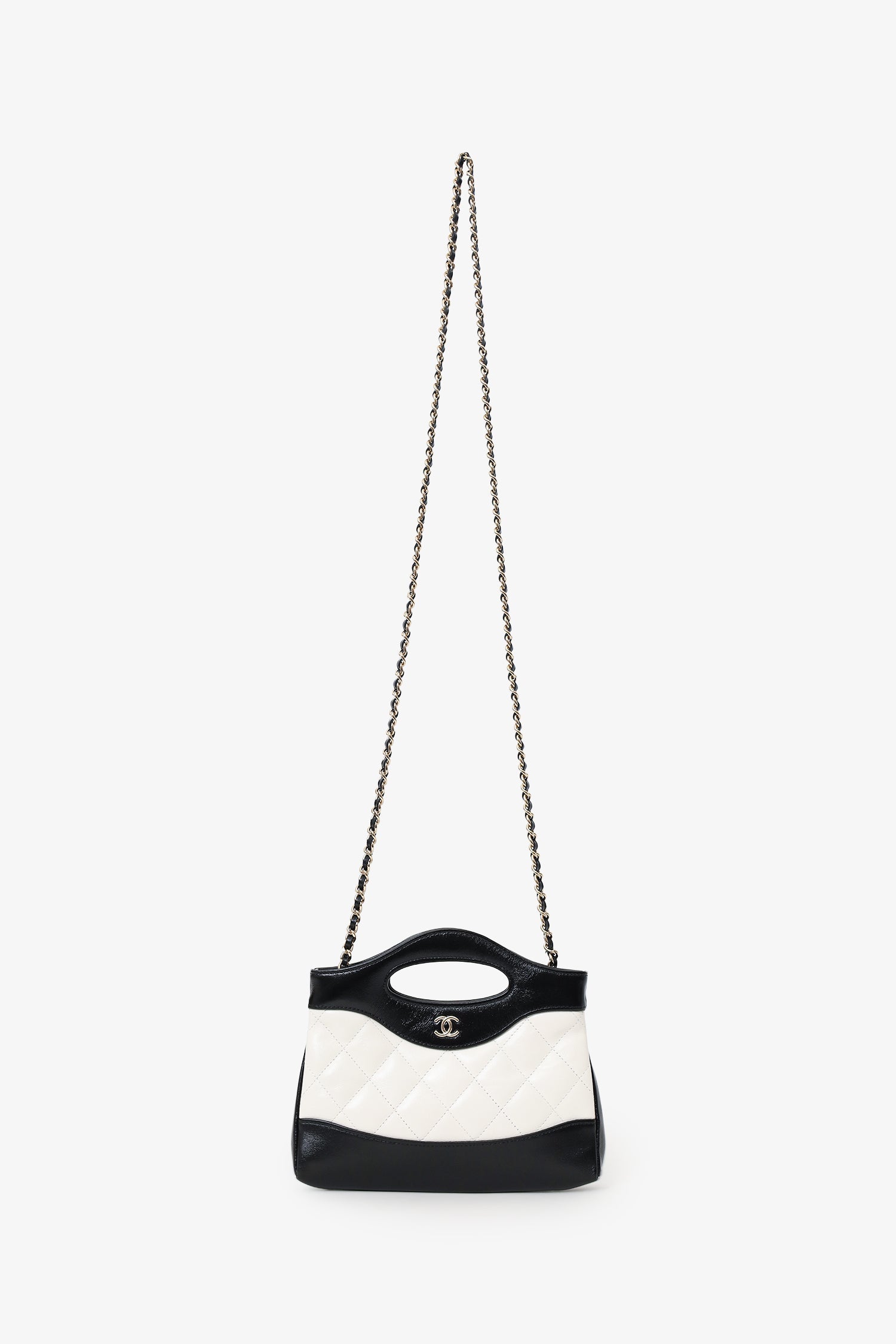 Pre-Loved Chanel™ 2023 Black/White Shiny Crumpled Calfskin Quilted Nano 31 Shopping Bag