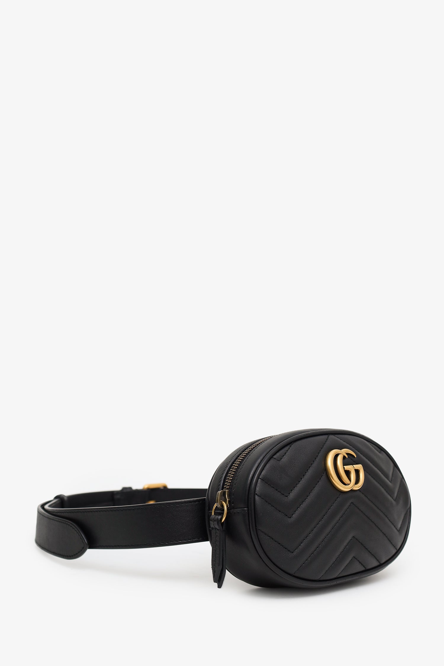 Gucci Black Chevron Leather Marmont Belt Bag
