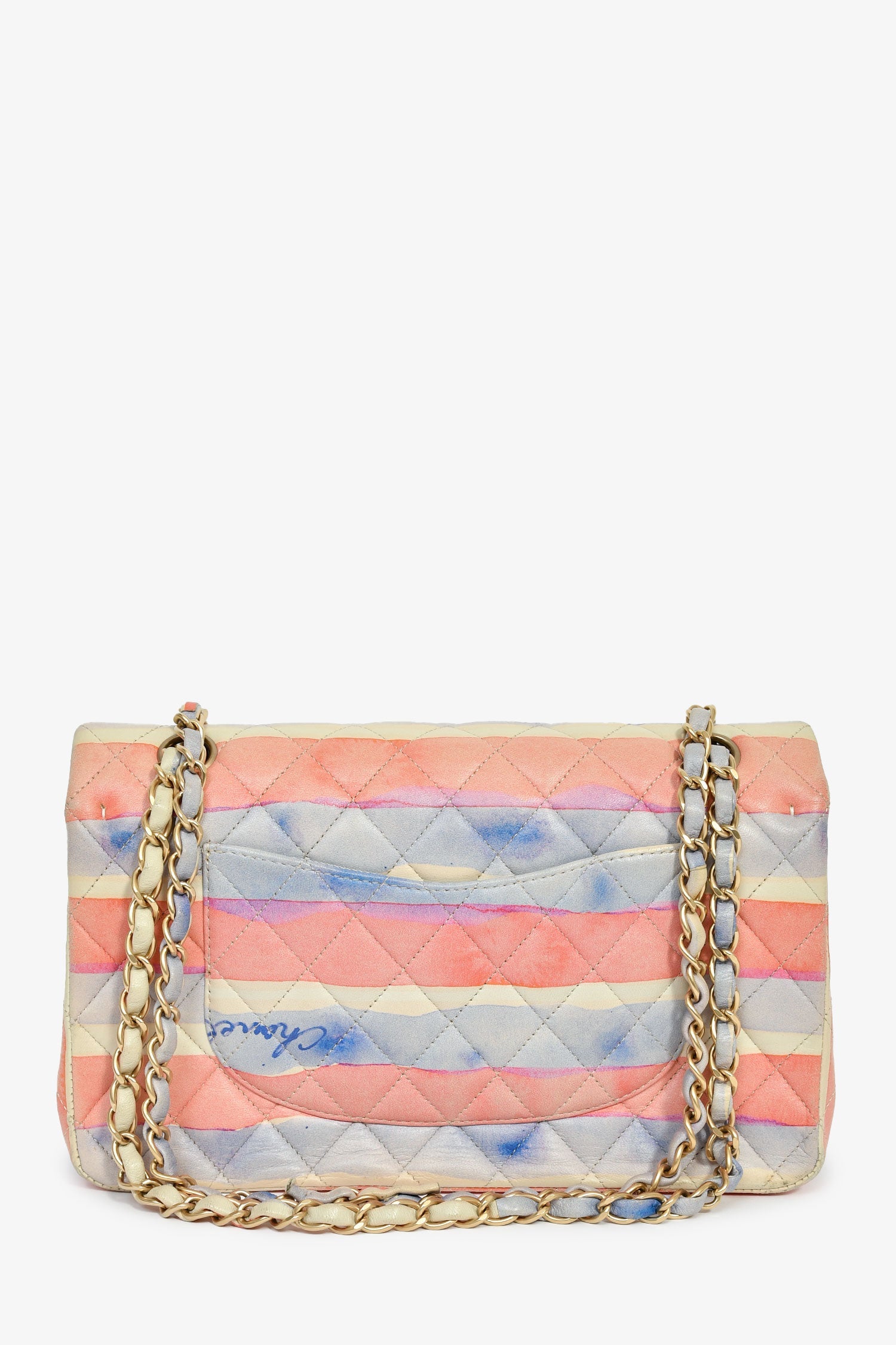 Pre-Loved Chanel™ 2009/10 Pink/Multicolour Lambskin Watercolour Medium Double Flap