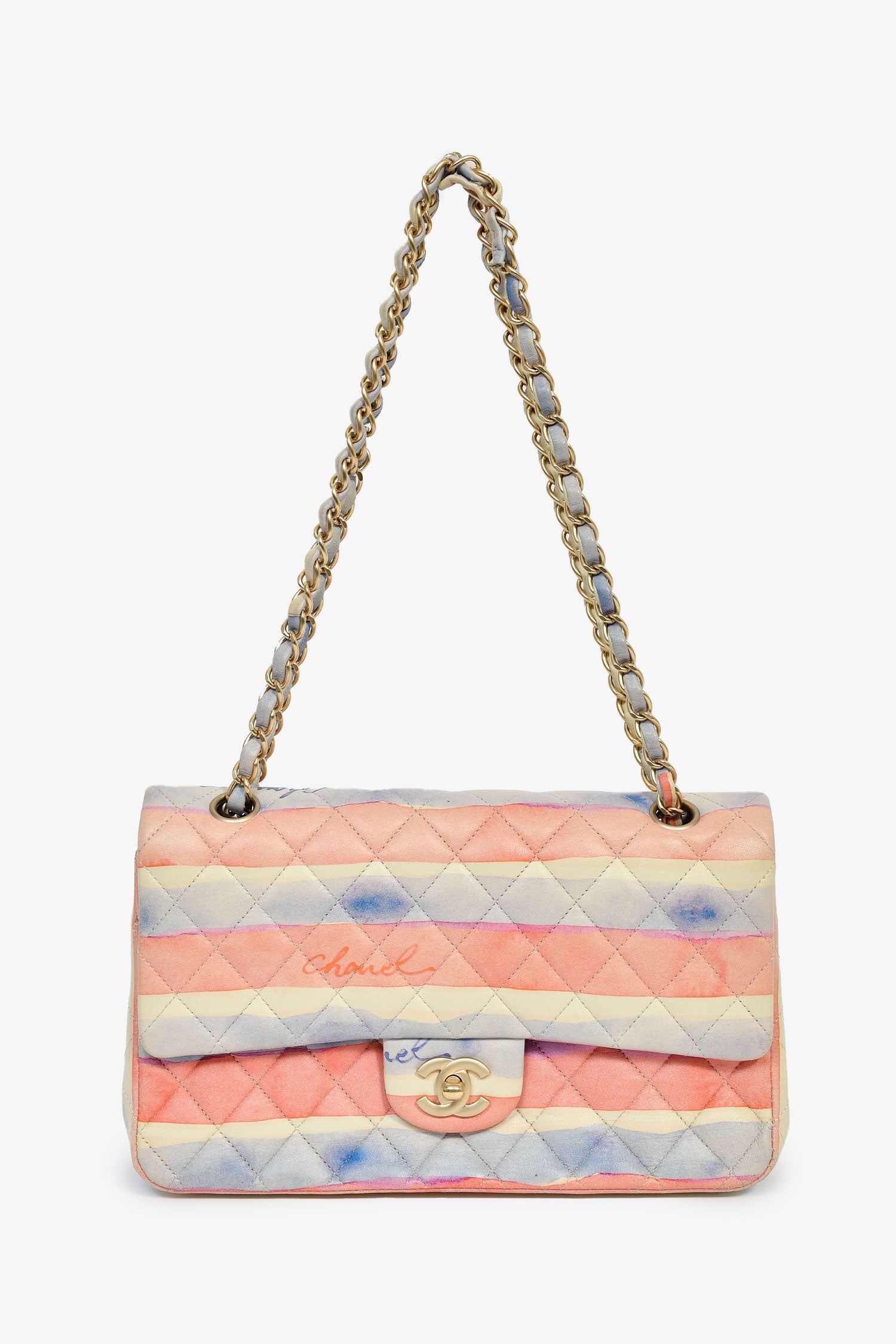 Pre-Loved Chanel™ 2009/10 Pink/Multicolour Lambskin Watercolour Medium Double Flap