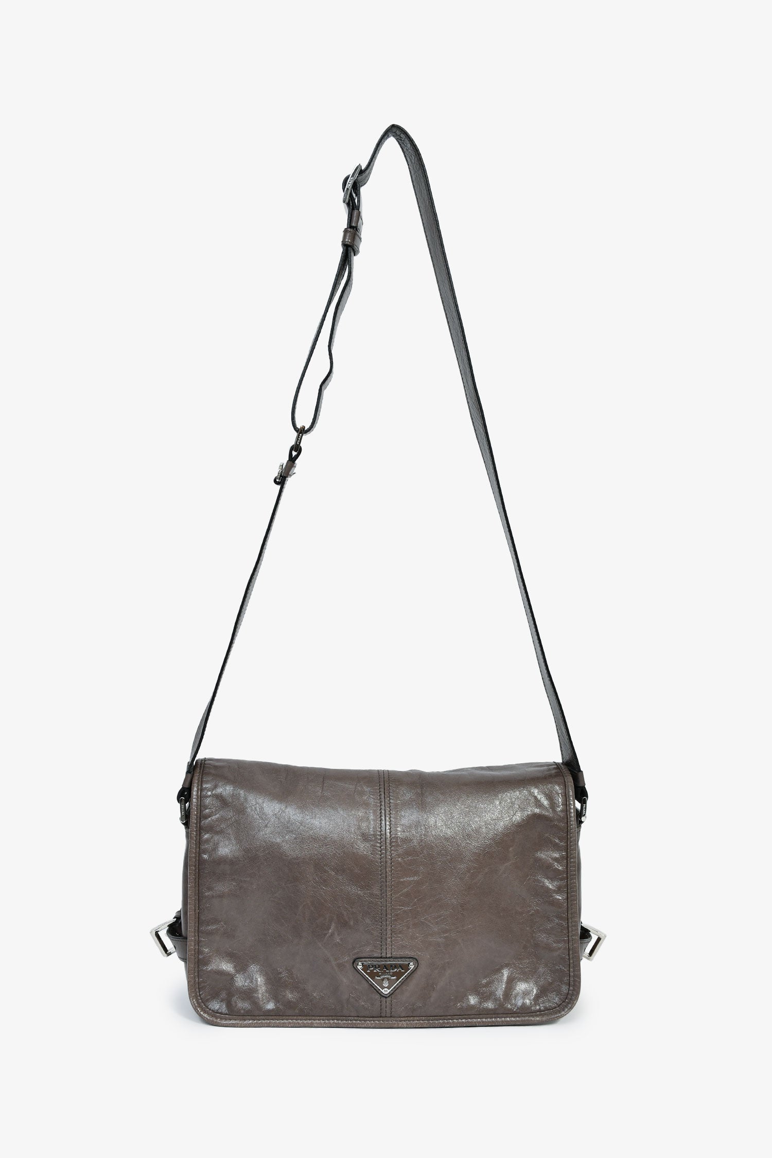 Prada Grey Leather Messenger Bag