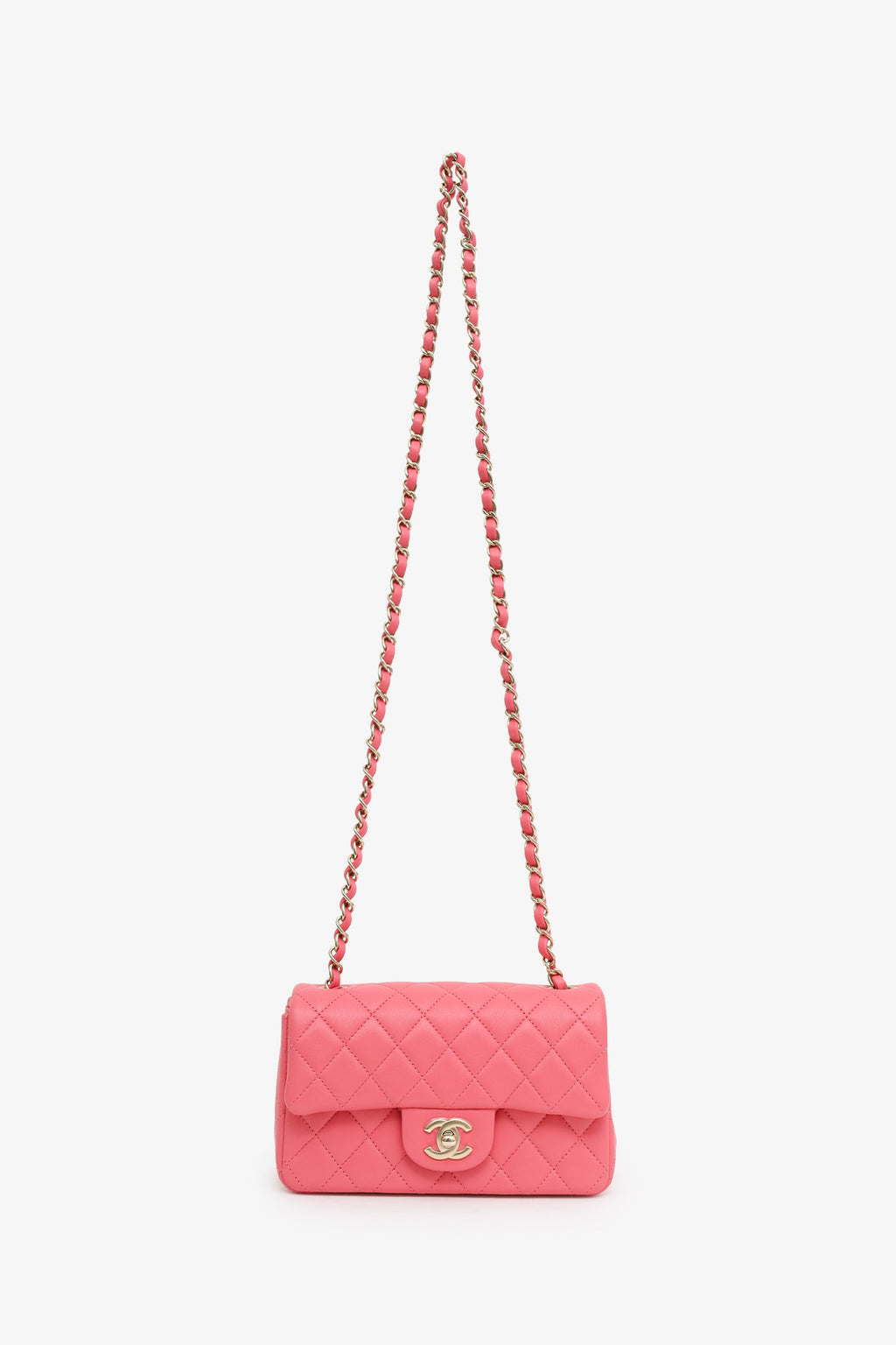 Pre-Loved Chanel™ 2020-21 Pink Lambskin Mini Rectangular Flap Bag