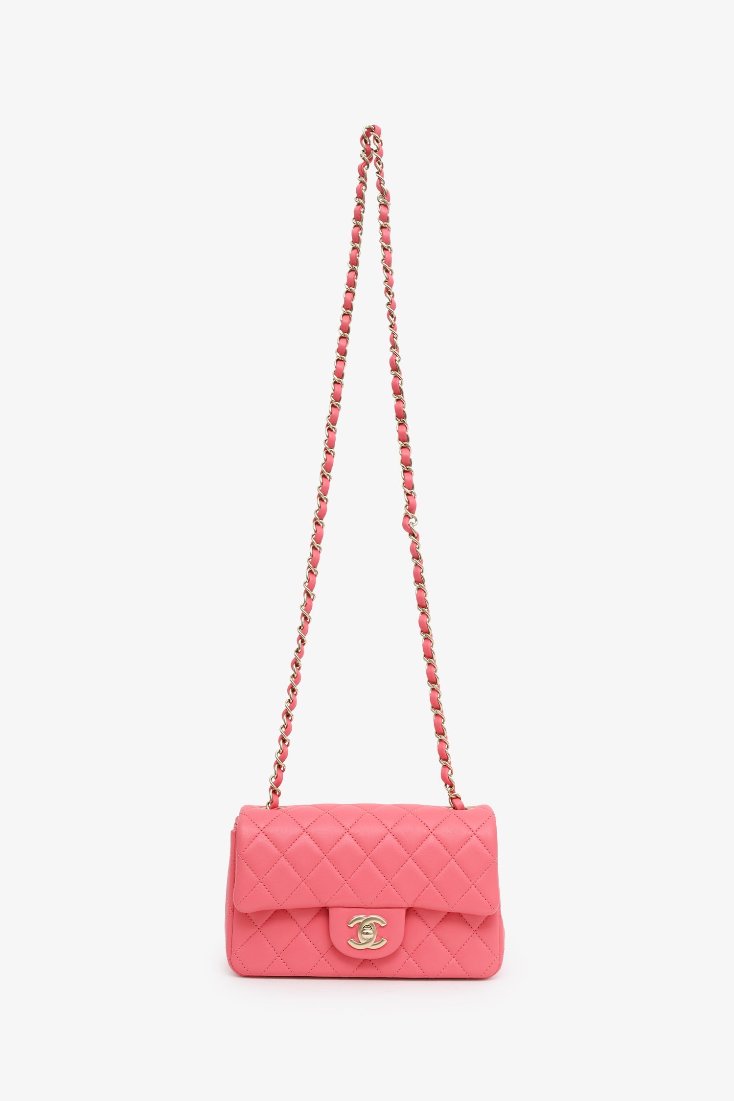 Pre-Loved Chanel™ 2020-21 Pink Lambskin Mini Rectangular Flap Bag