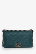 Pre-Loved Chanel™ 2014 Green Lambskin Old Medium Boy Bag