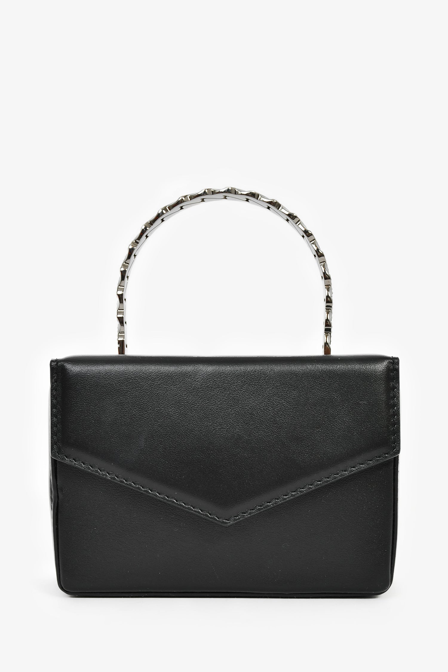 Amina Muaddi Black Leather Crystal Super Mini Top Handle Bag