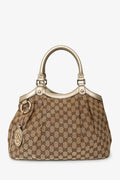 Gucci Beige/Gold Leather Trim GG Canvas Medium Sukey Tote Bag