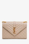 Saint Laurent Beige Grained Leather Small Envelope Bag