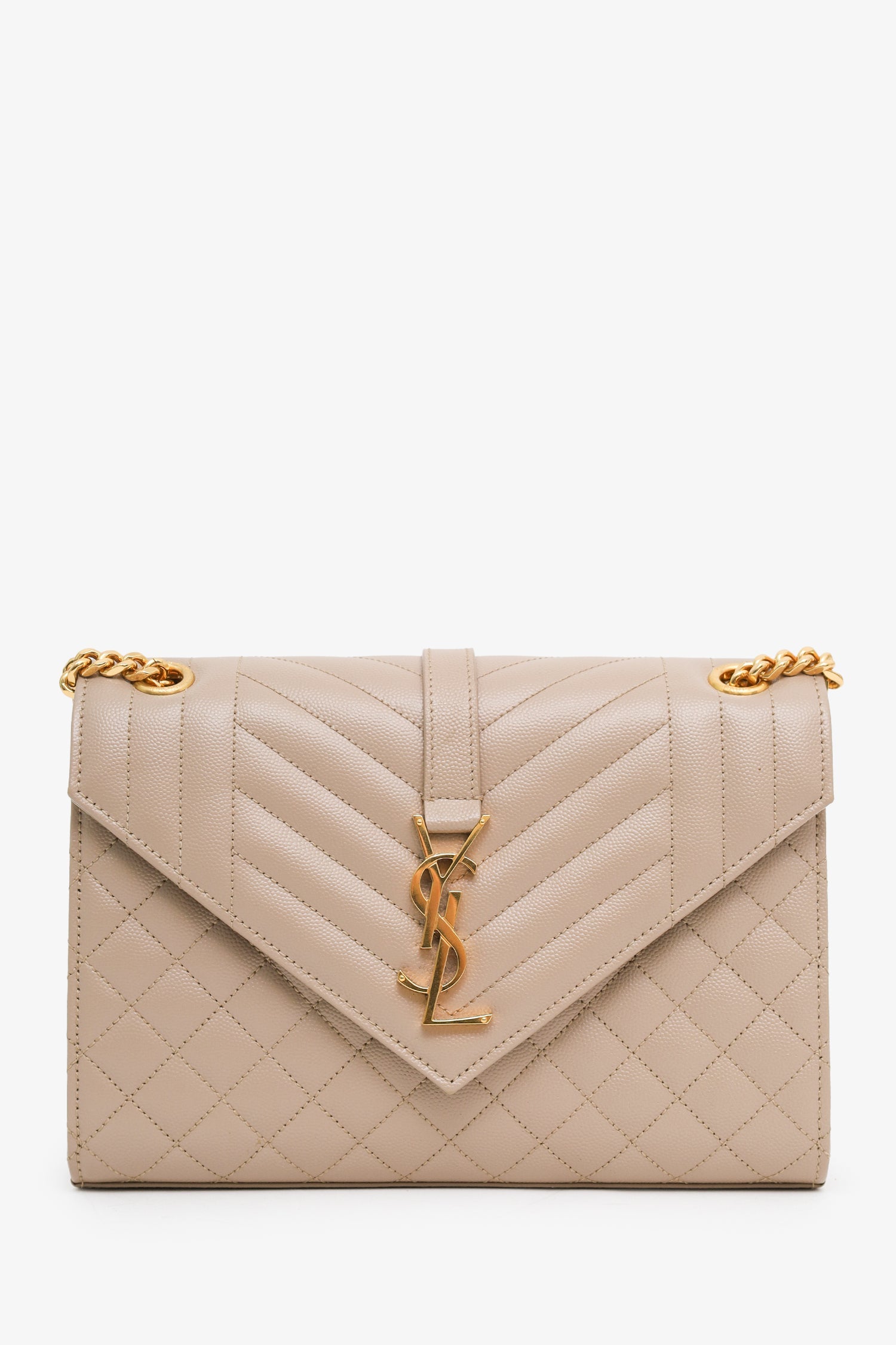 Saint Laurent Beige Grained Leather Small Envelope Bag
