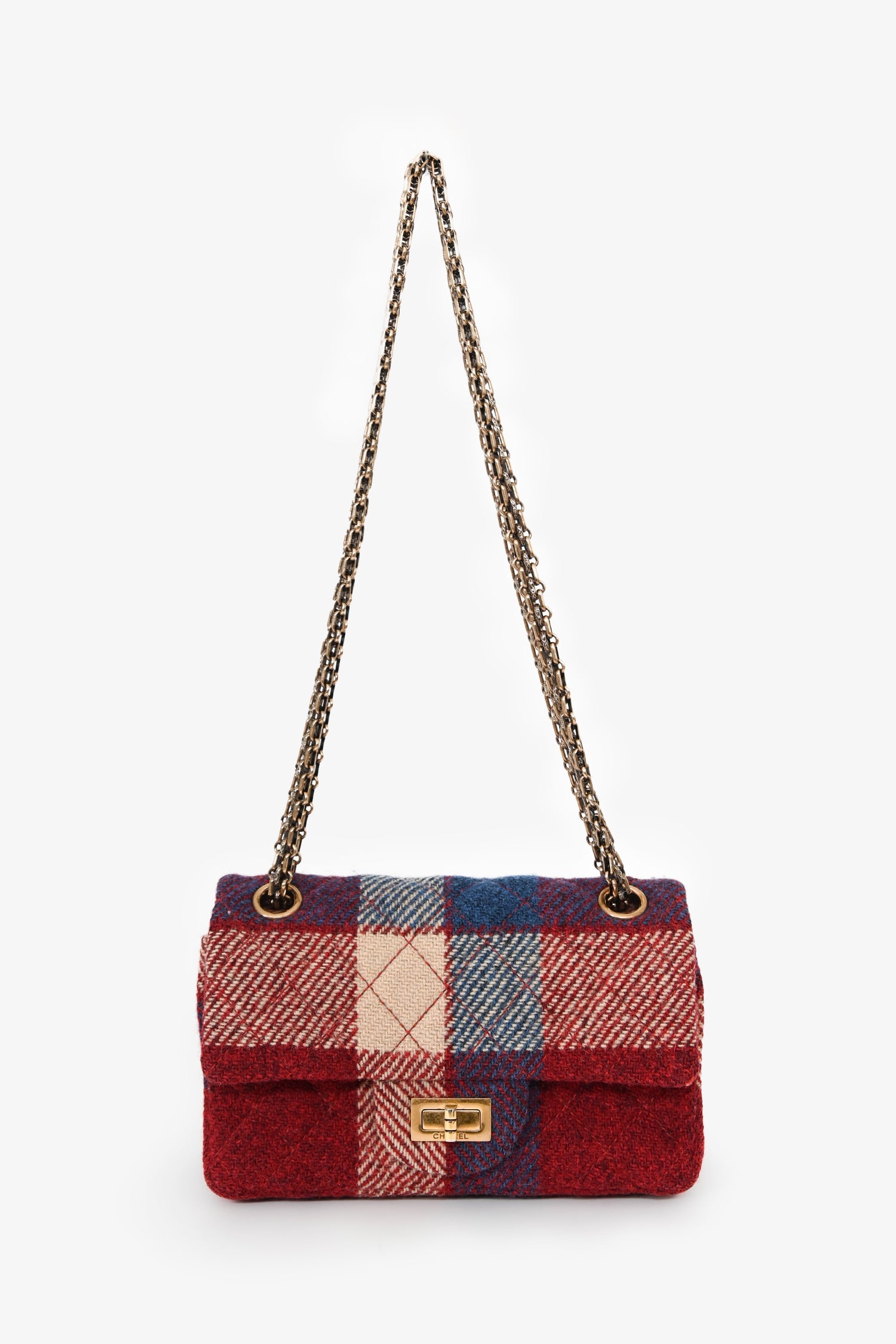 Pre-Loved Chanel™ 2015-16 Red Tweed Patterned 2.55 224 Double Flap Bag