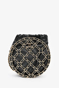 Pre-Loved Chanel™ Runway 2022 Black Lambskin Leather CC Logo Round Caged Crossbody Bag