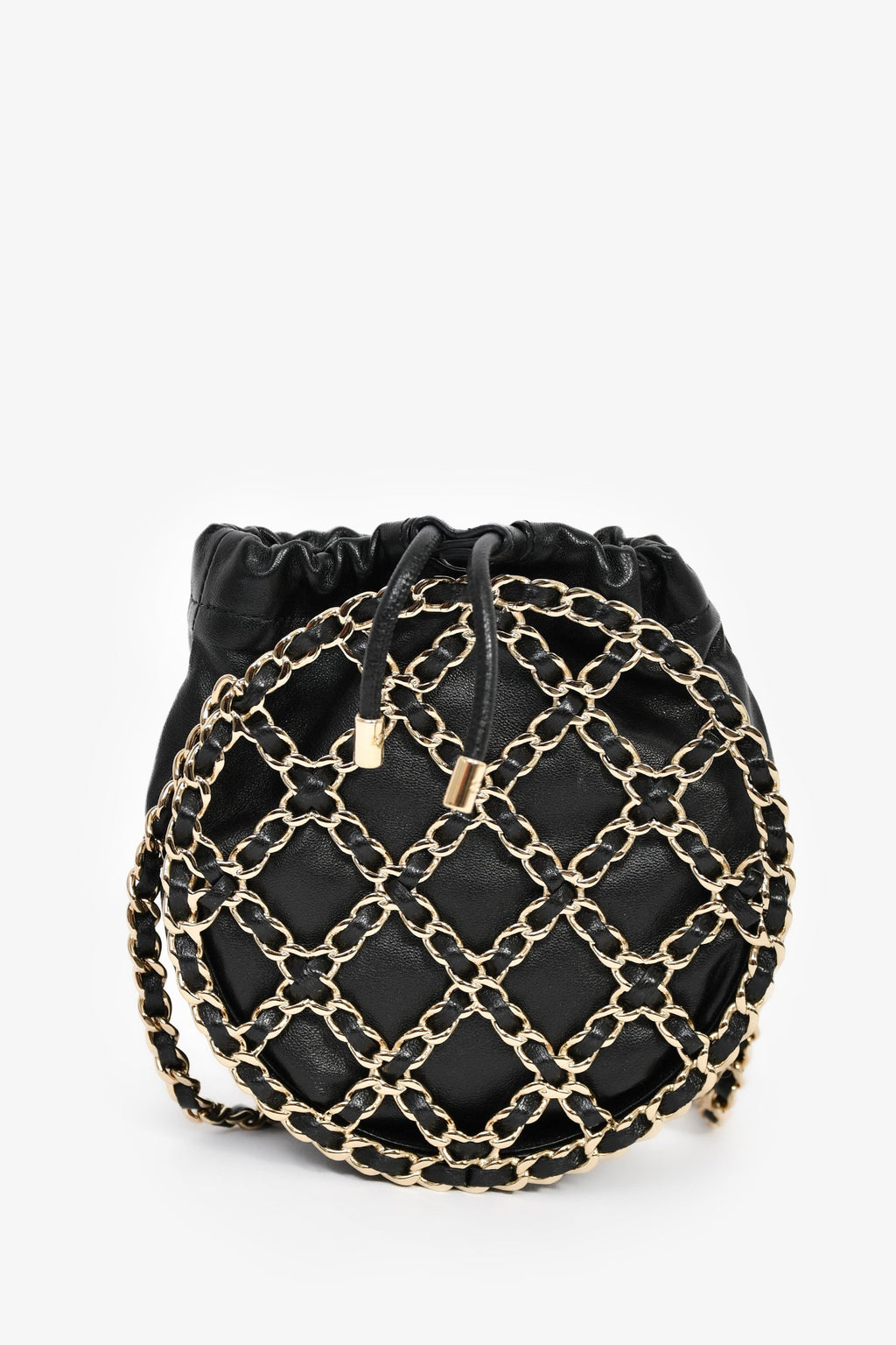Pre-Loved Chanel™ Runway 2022 Black Lambskin Leather CC Logo Round Caged Crossbody Bag