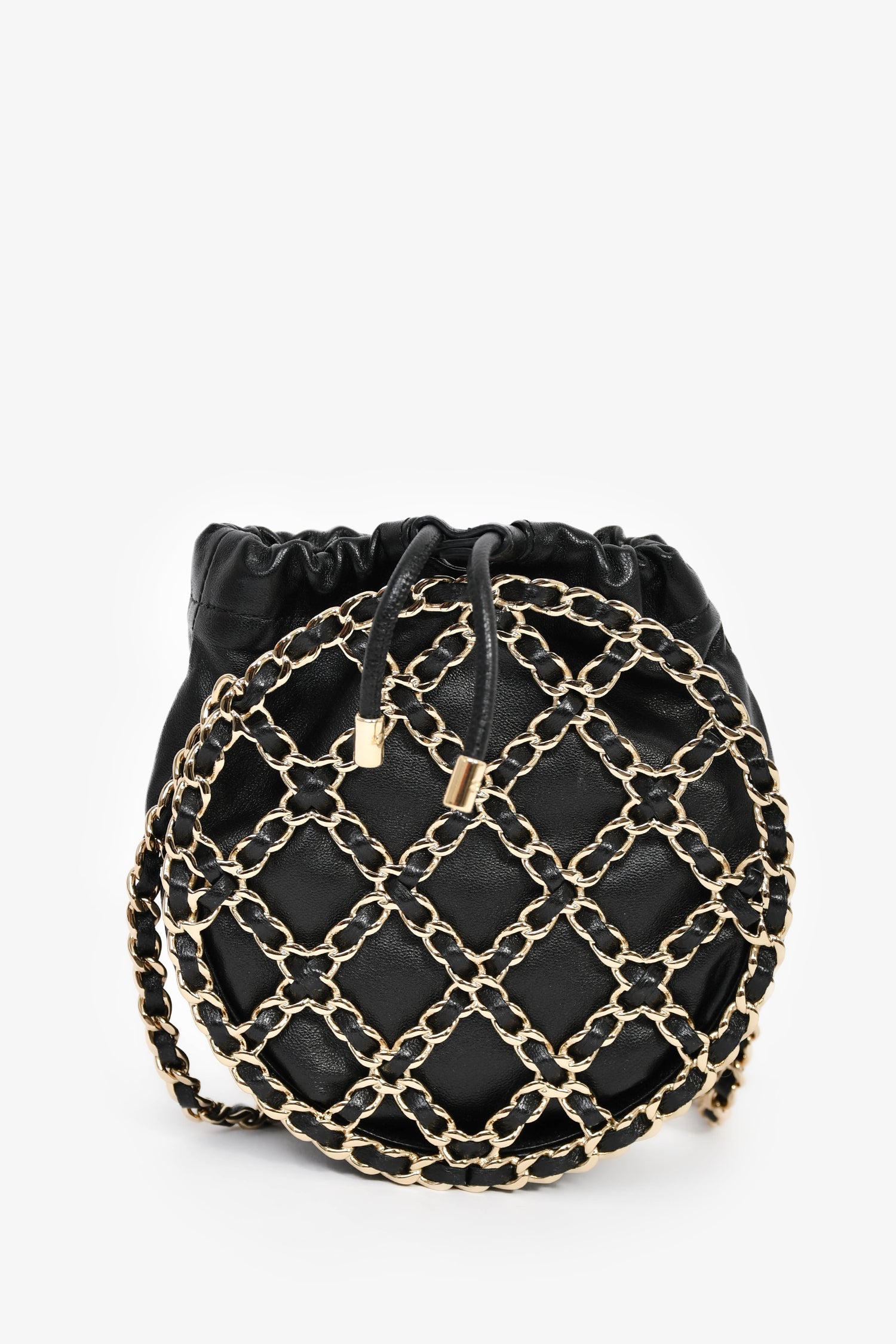 Pre-Loved Chanel™ Runway 2022 Black Lambskin Leather CC Logo Round Caged Crossbody Bag