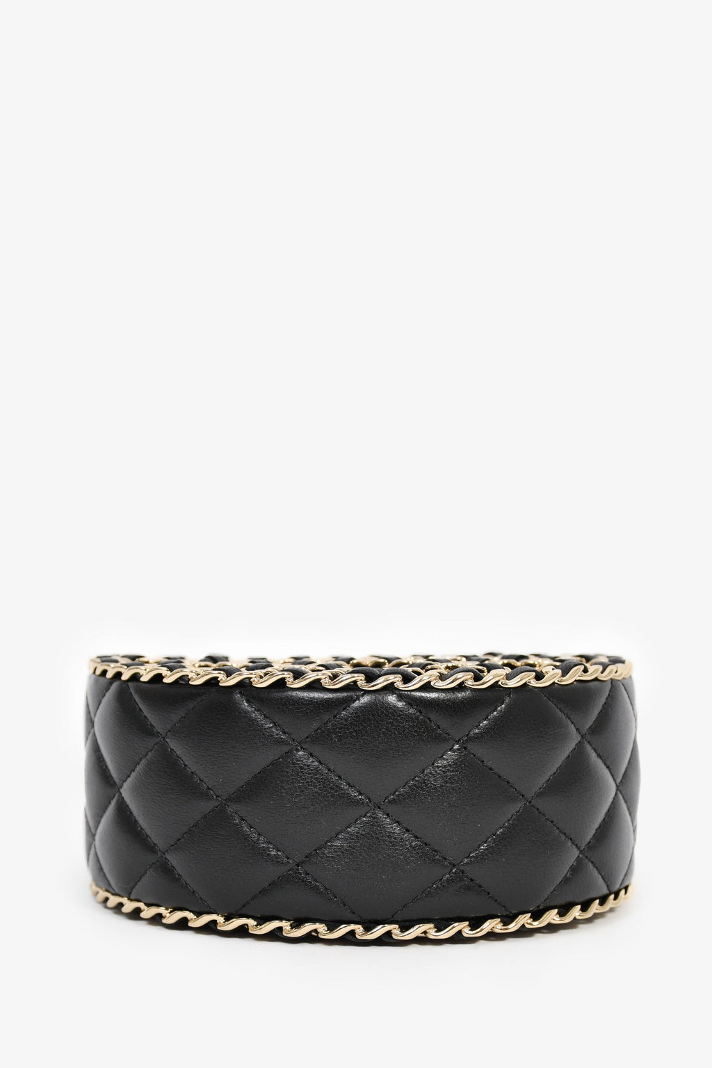Pre-Loved Chanel™ Runway 2022 Black Lambskin Leather CC Logo Round Caged Crossbody Bag