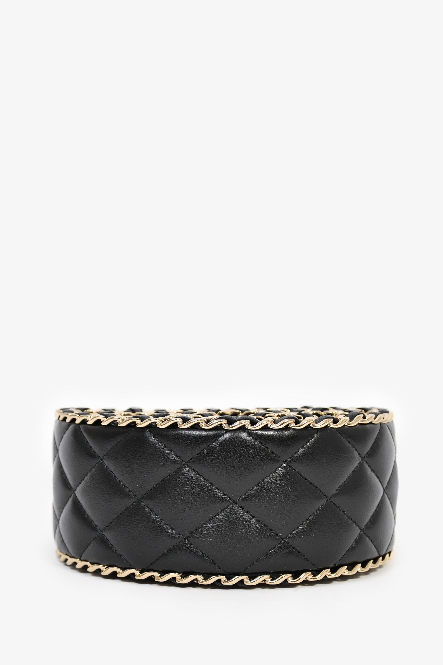 Pre-Loved Chanel™ Runway 2022 Black Lambskin Leather CC Logo Round Caged Crossbody Bag