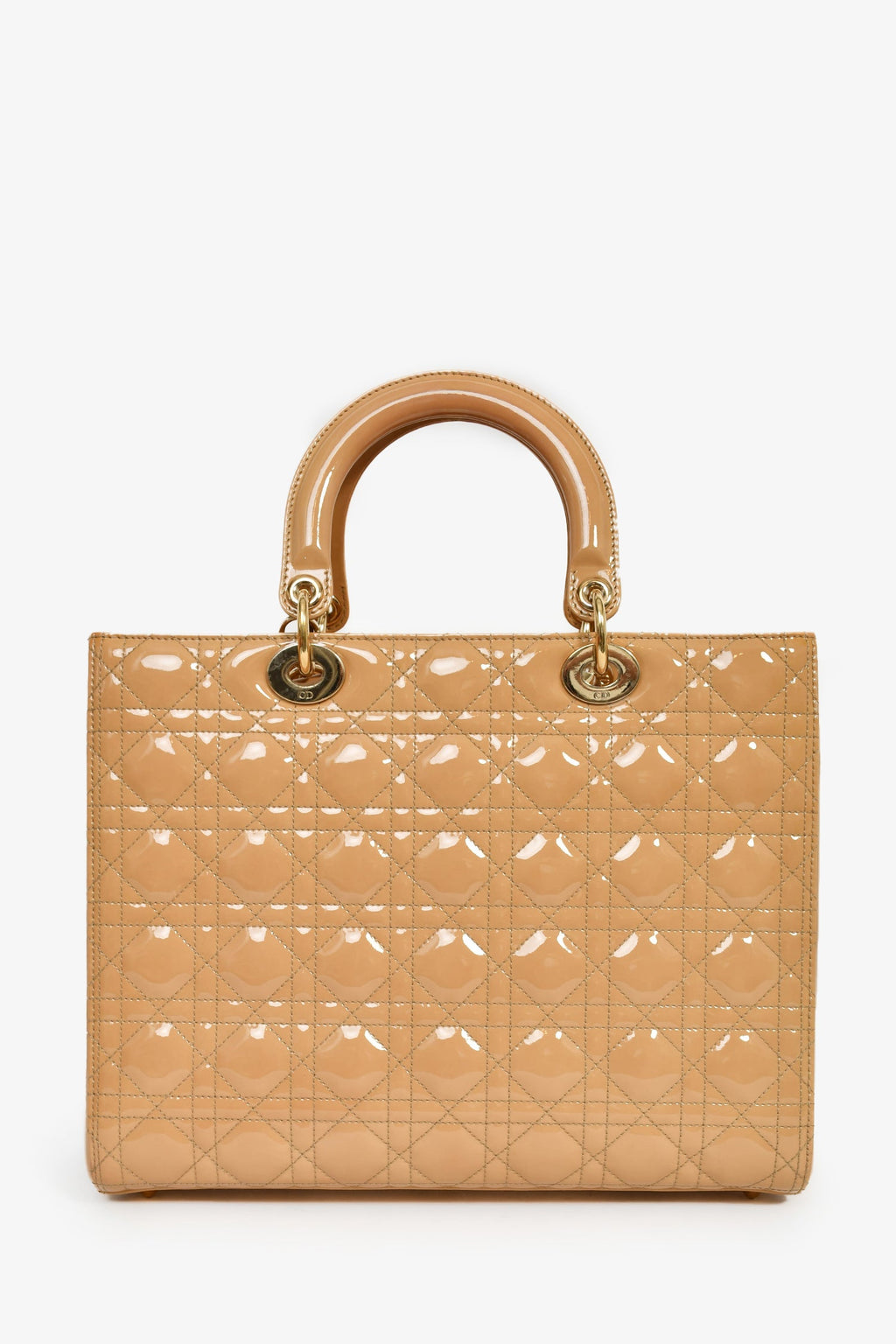 Christian Dior 2011 Beige Patent Cannage Leather Large Lady Dior with Strap