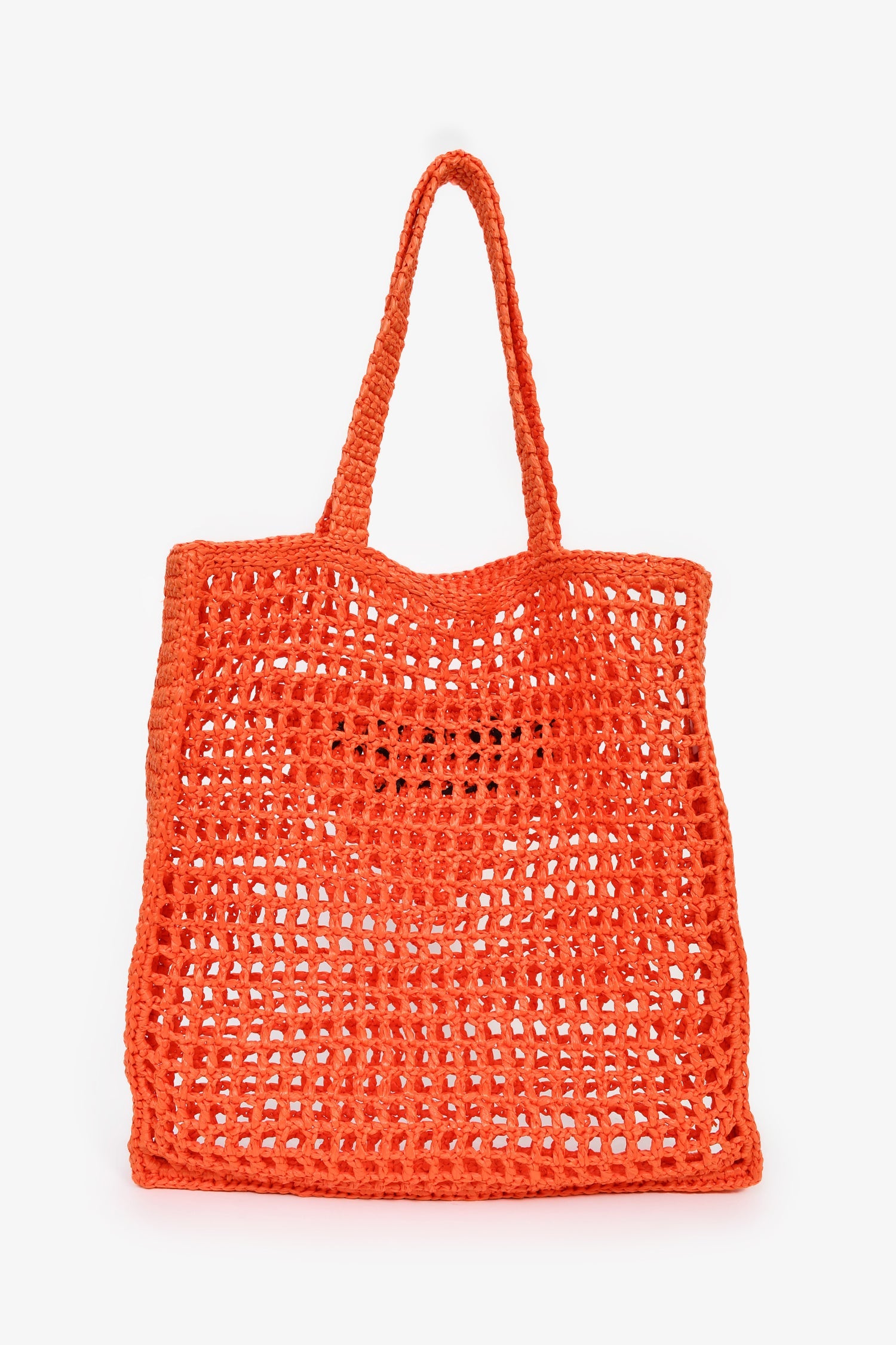 Prada Orange Small Logo Crochet Raffia Tote