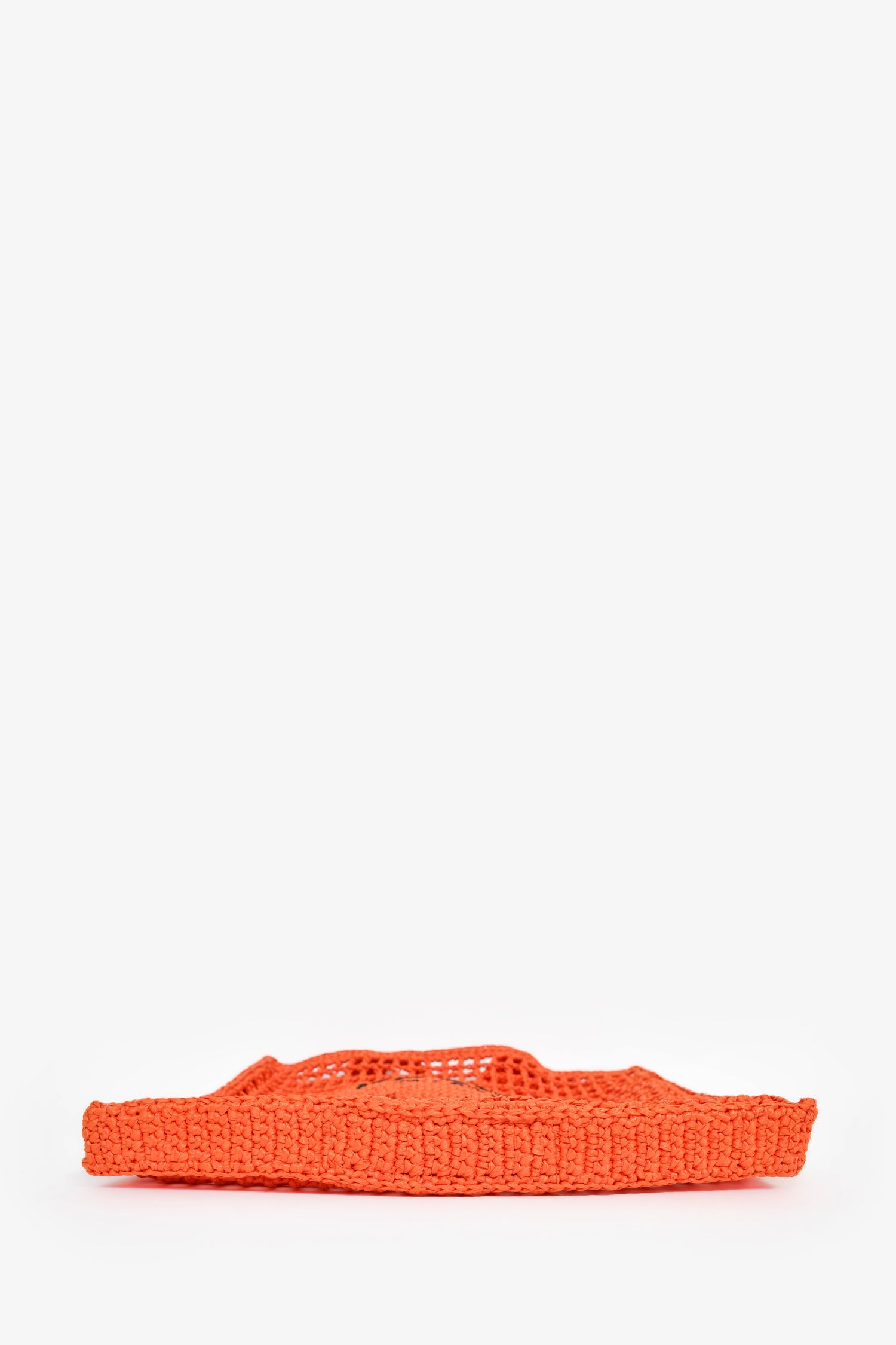 Prada Orange Small Logo Crochet Raffia Tote