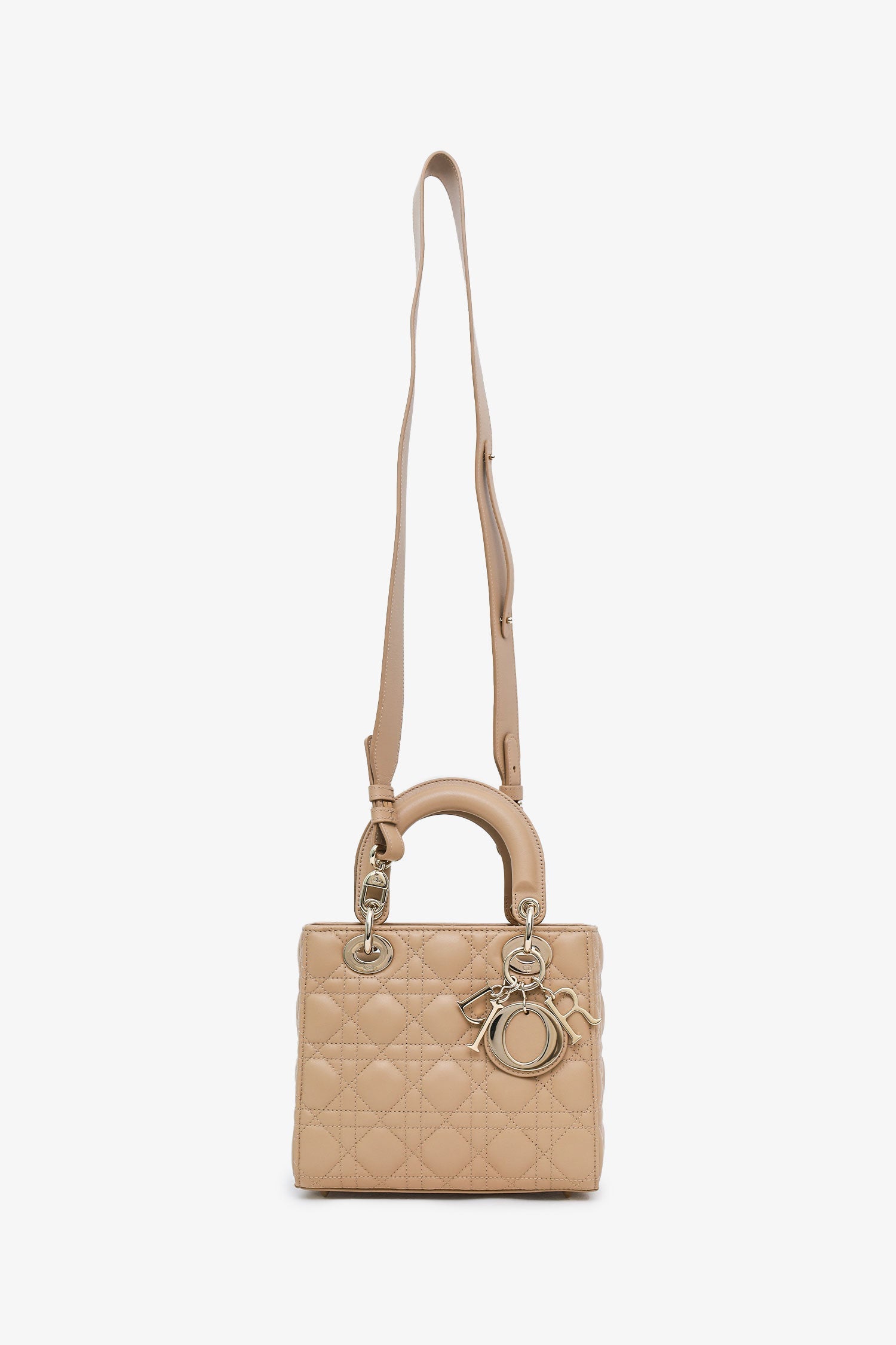 Christian Dior 2024 Beige Cannage Lambskin Small Lady Dior With Strap
