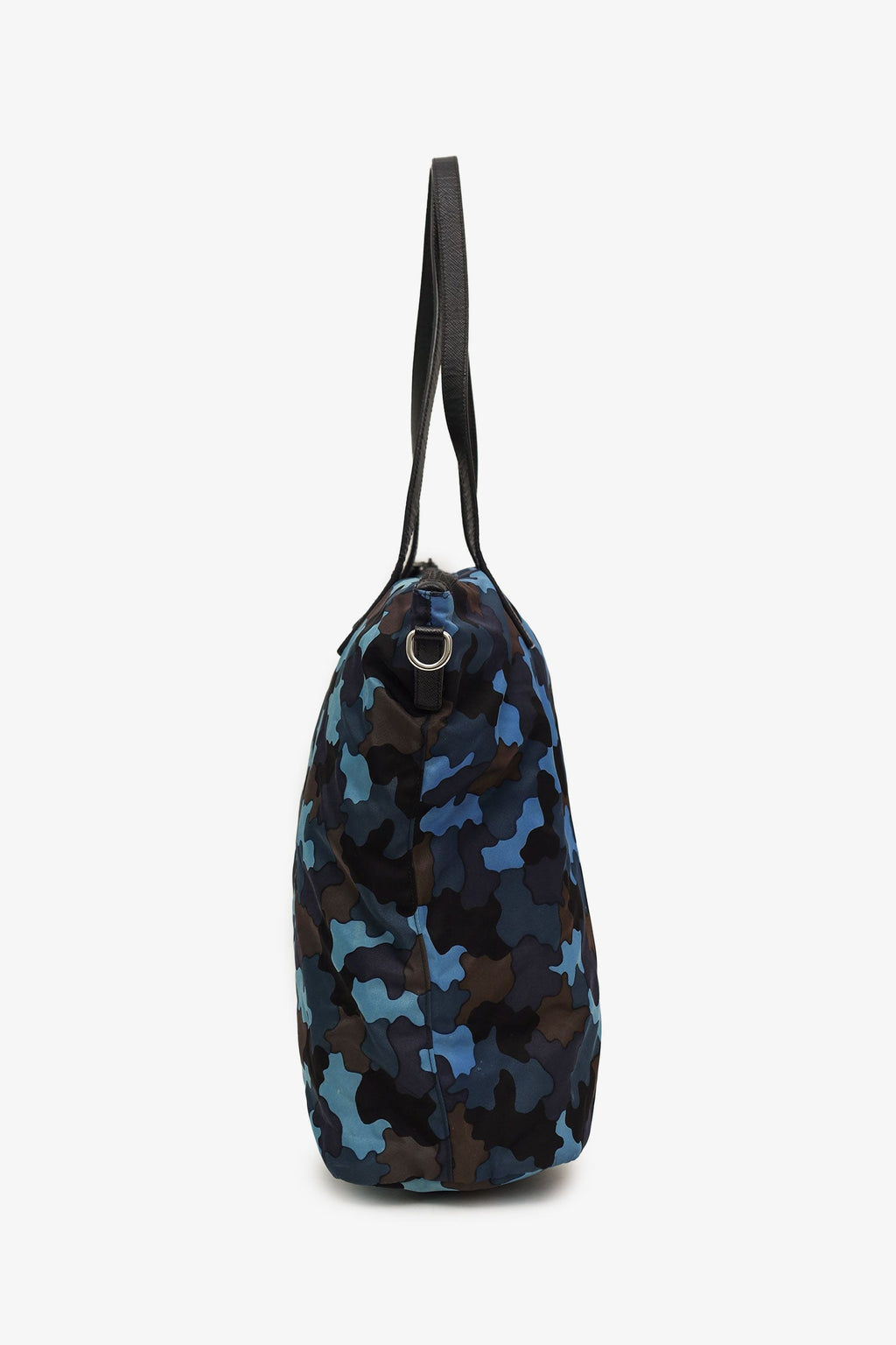 Prada Black/Blue Nylon Tessuto Camouflage Tote With Strap