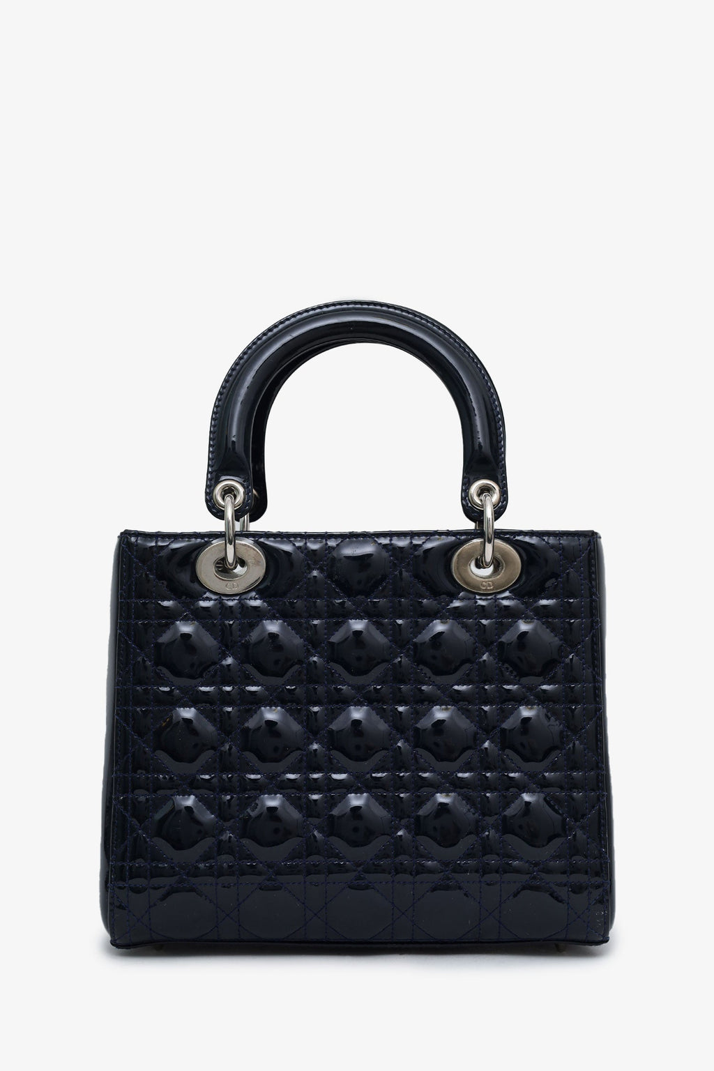 Christian Dior 2010 Navy Patent Leather Medium Lady Dior With Strap