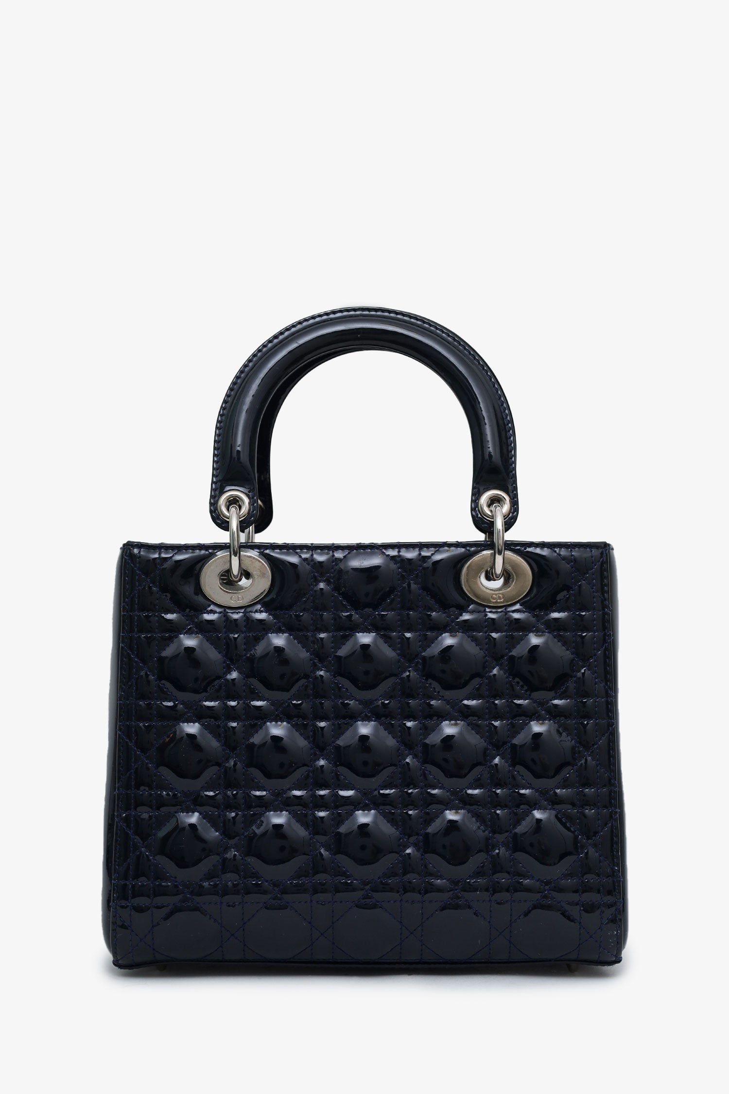 Christian Dior 2010 Navy Patent Leather Medium Lady Dior With Strap