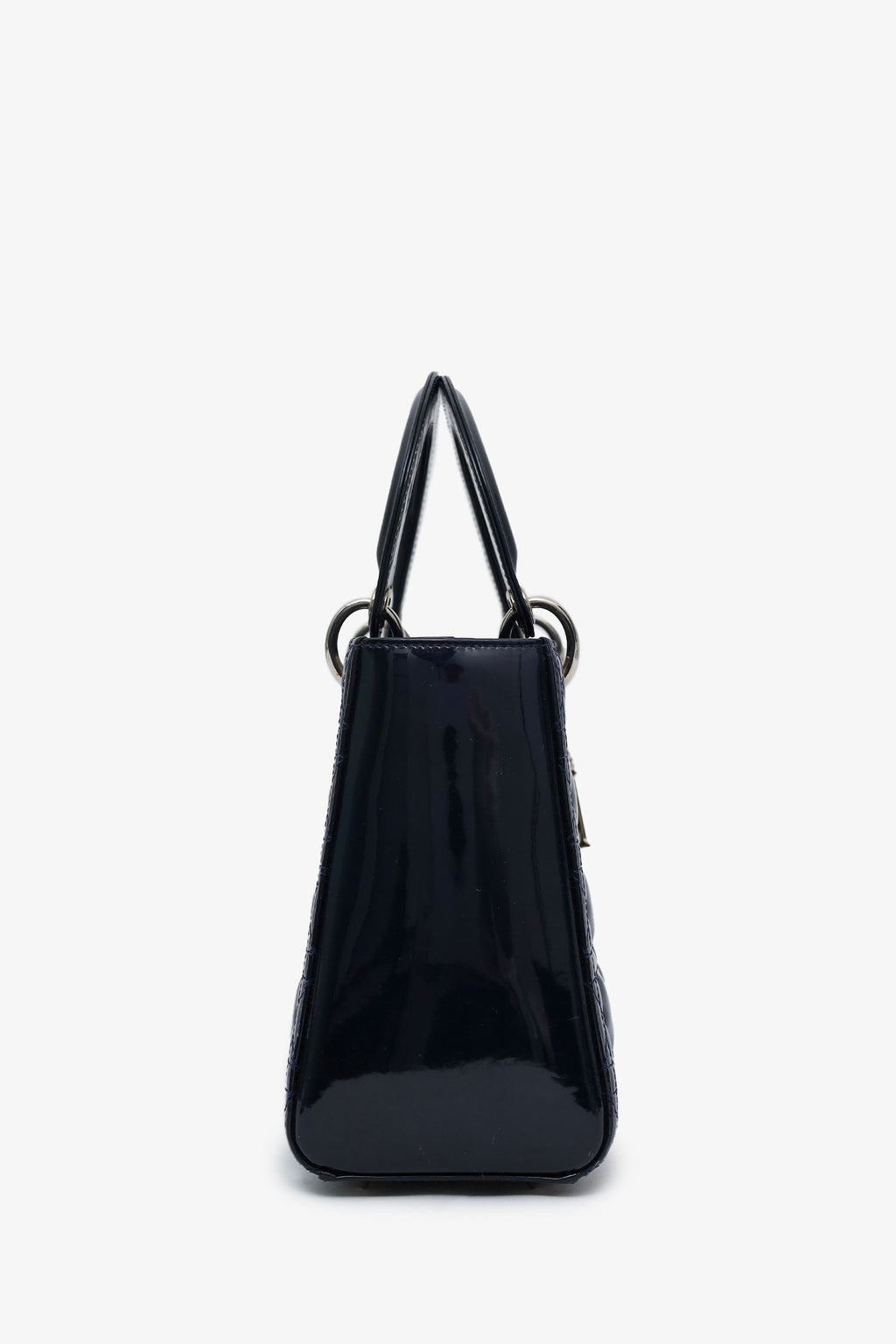 Christian Dior 2010 Navy Patent Leather Medium Lady Dior With Strap