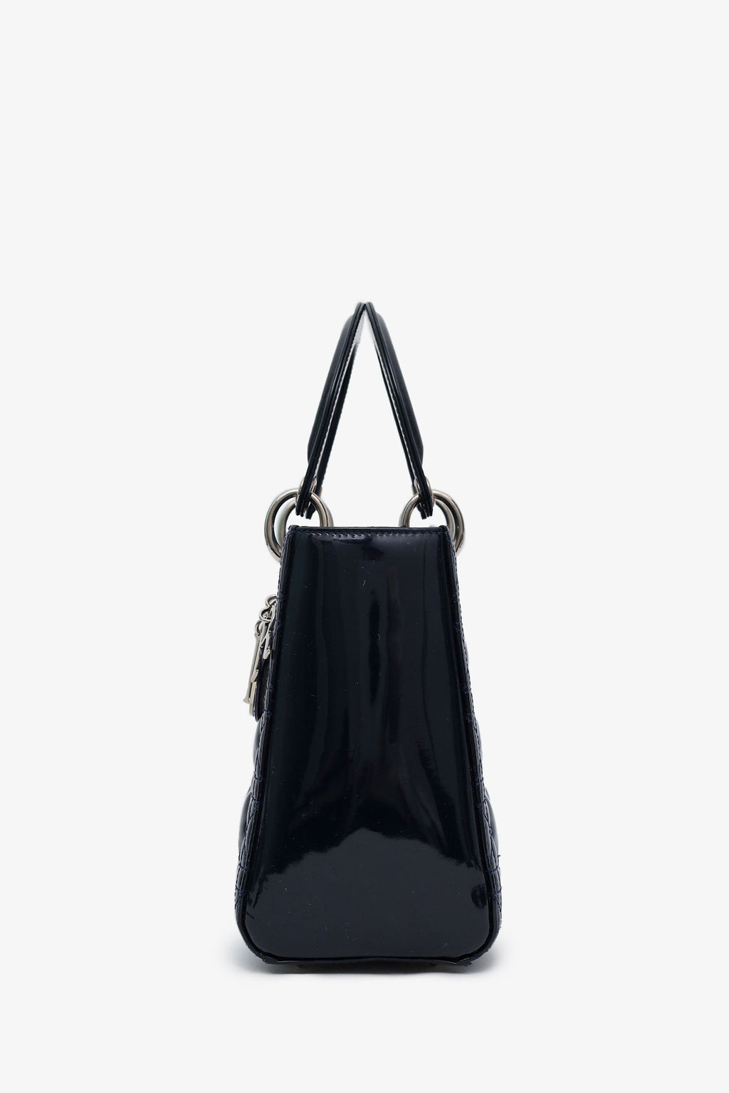 Christian Dior 2010 Navy Patent Leather Medium Lady Dior With Strap