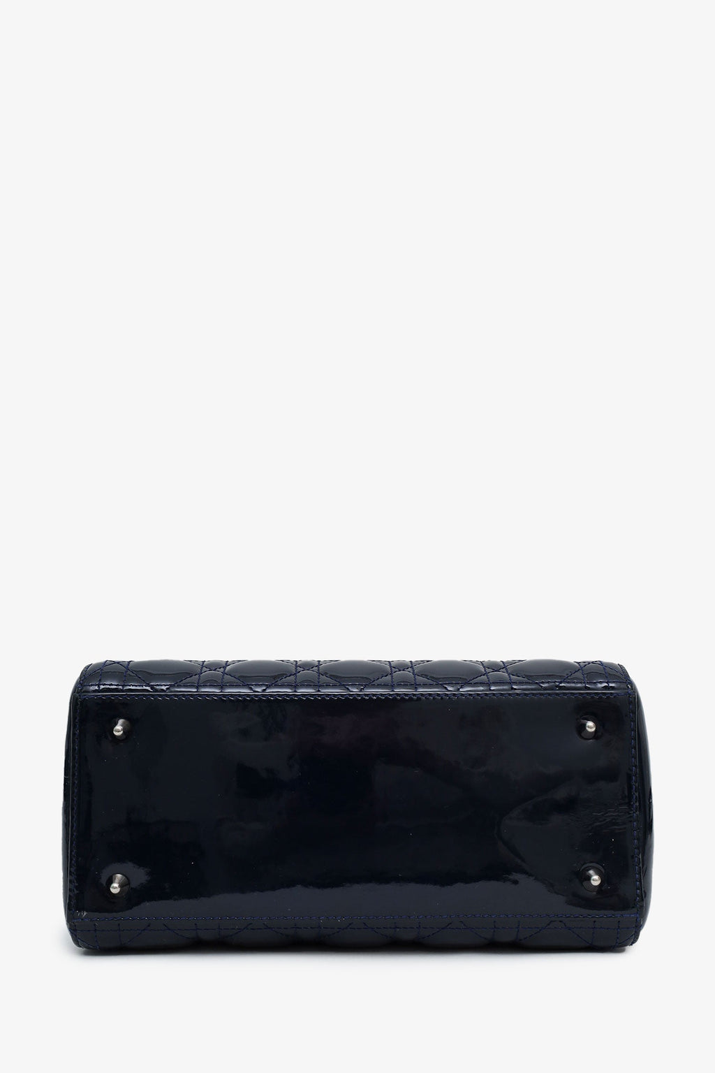 Christian Dior 2010 Navy Patent Leather Medium Lady Dior With Strap