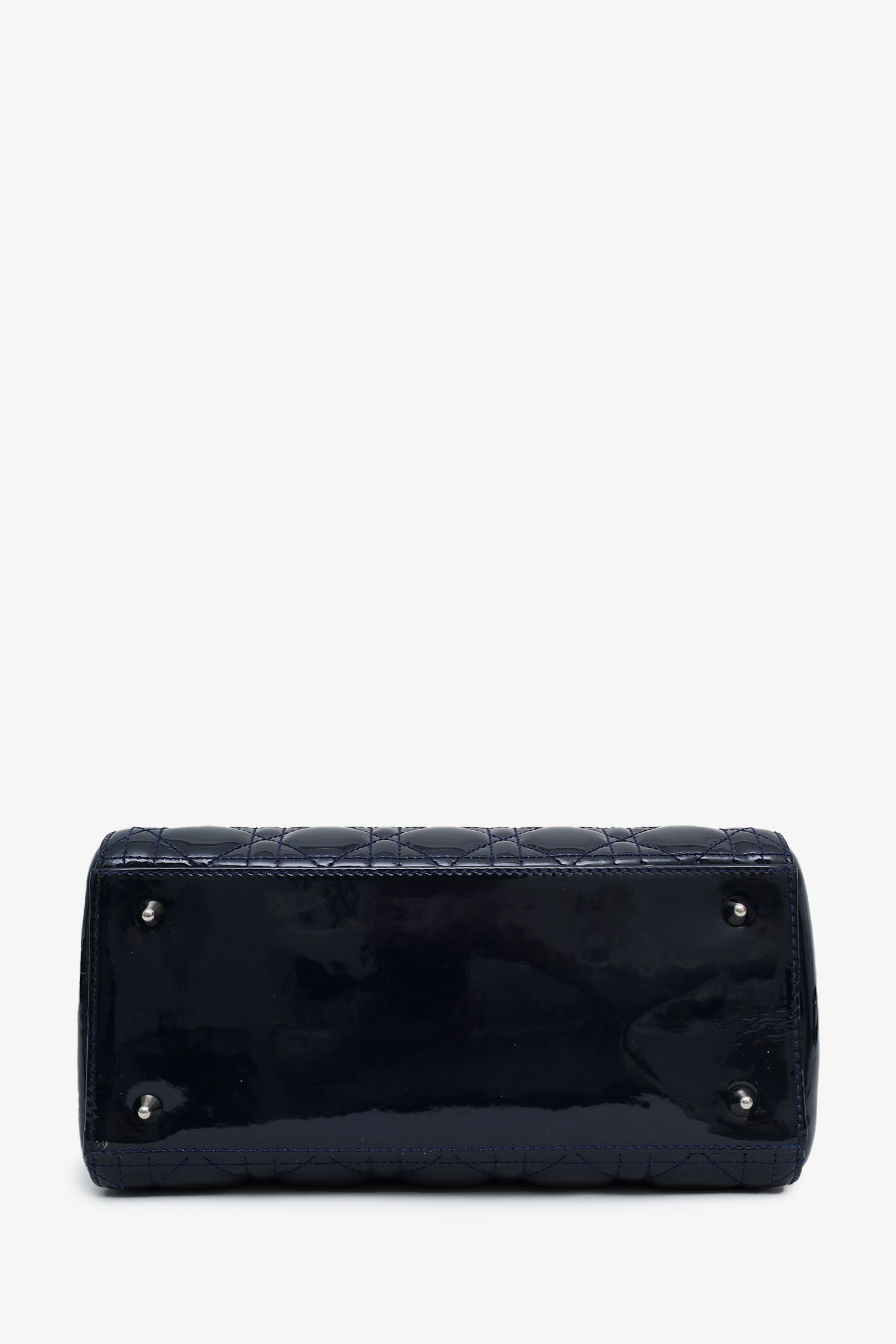 Christian Dior 2010 Navy Patent Leather Medium Lady Dior With Strap